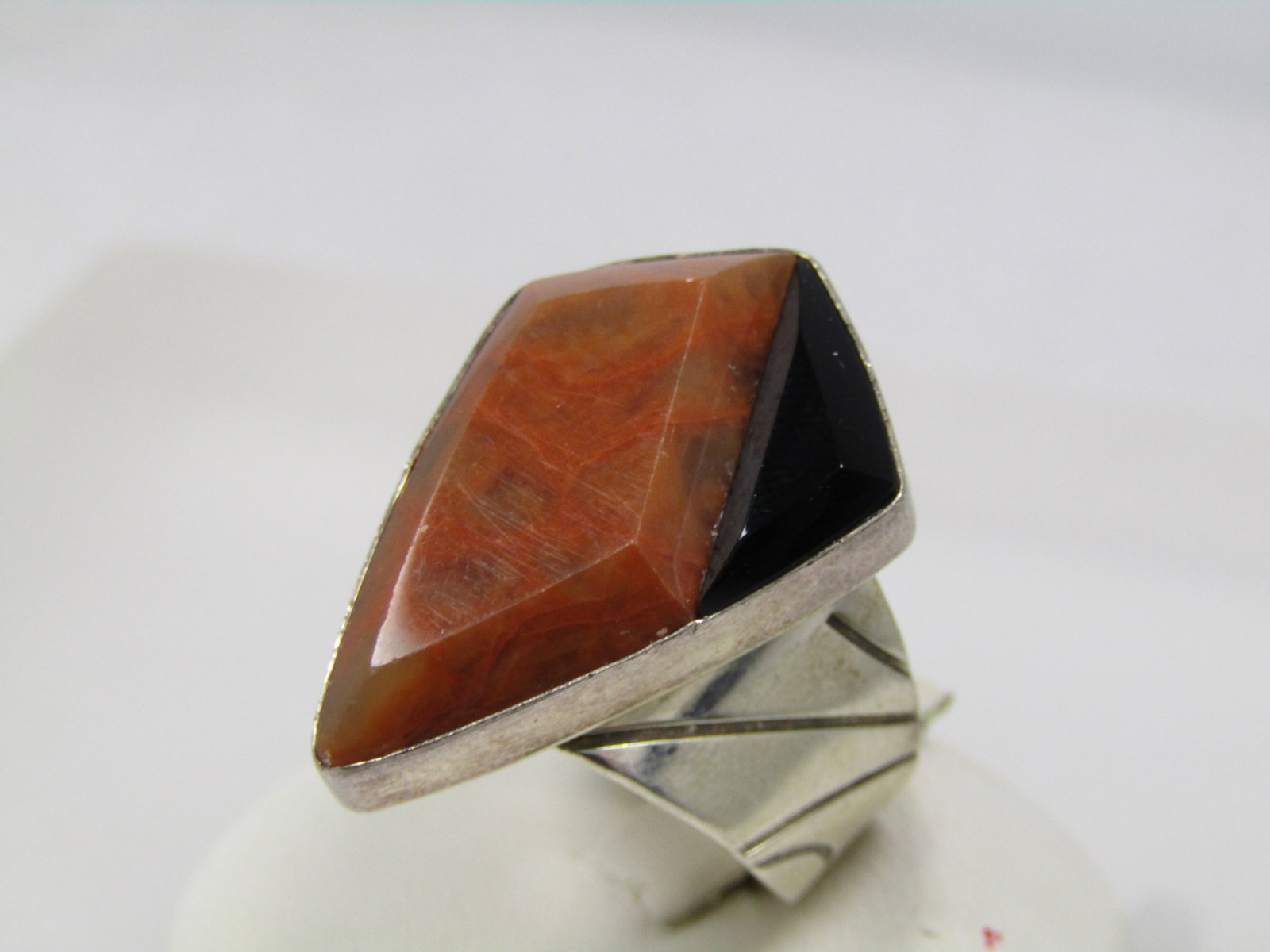 Vintage Jay King Red Agate & Onyx Ring, Signed, Sz. 9.25, Unisex, 2000's - 2