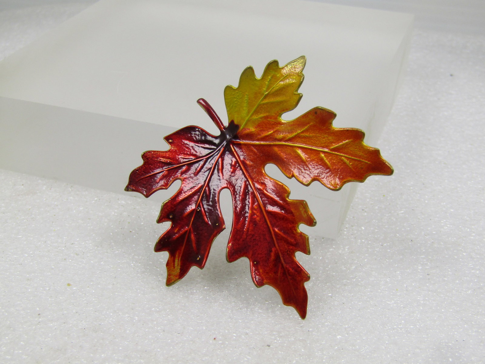 Vintage Enameled Leaf Brooch, Red/Orange/Yellow Maple Leaf, 1960's-1970's - 3