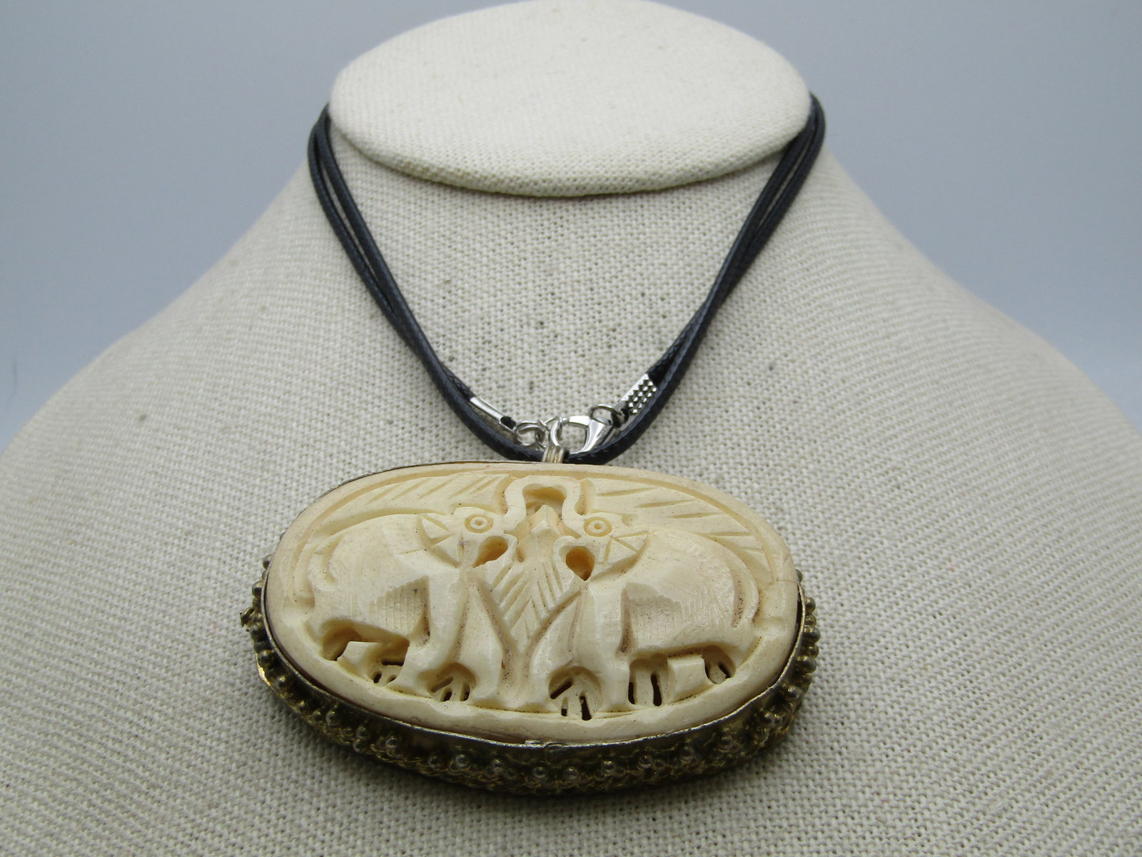 Vintage Carved Bone Elephant Necklace, 26"-28", 1960's-1970's (1 of 6)