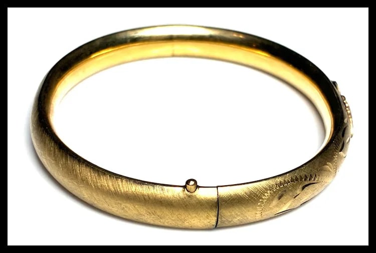 Vintage Carl Art 14k GF Bangle Bracelet with Leaf Detail - 4
