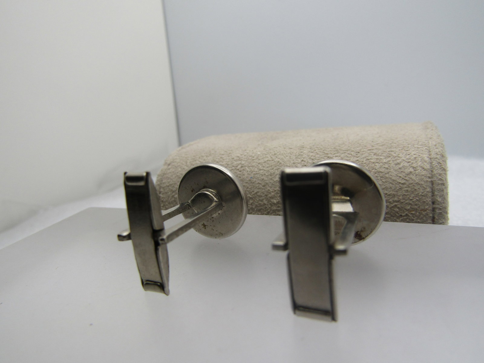 Vintage Black Glass Cufflinks, Bezel Set, 1960's - 5