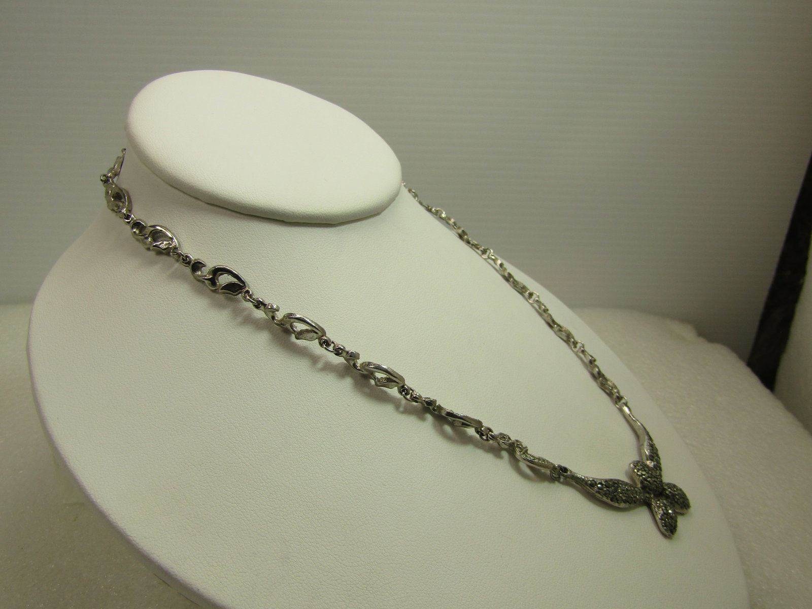 Vintage Faux Marcasite Drop Necklace, 16", 1970's - 3