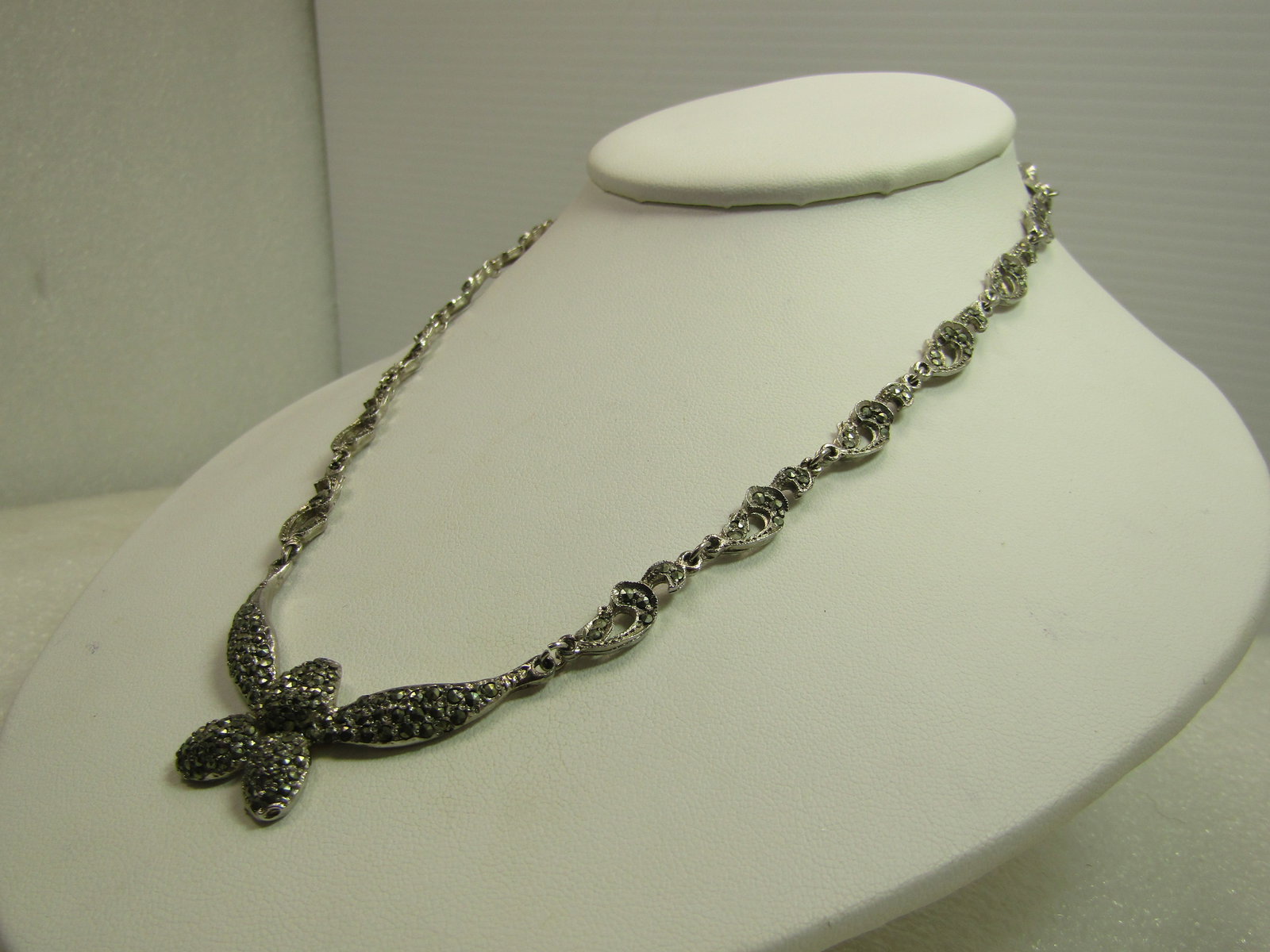 Vintage Faux Marcasite Drop Necklace, 16", 1970's - 4