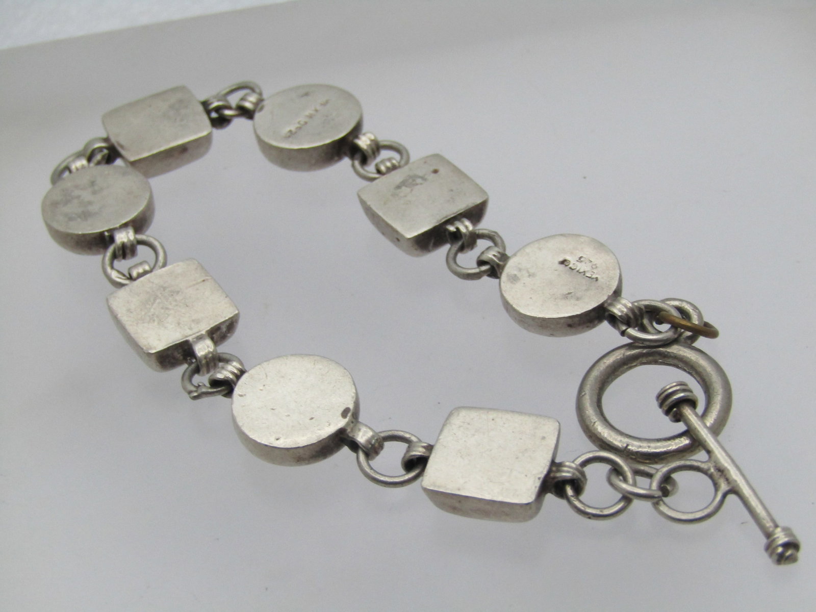 Vintage Sterling Abalone Mexican Bracelet, 7.25, Toggle Clasp, 1980's-1990's. This has eight links - 4