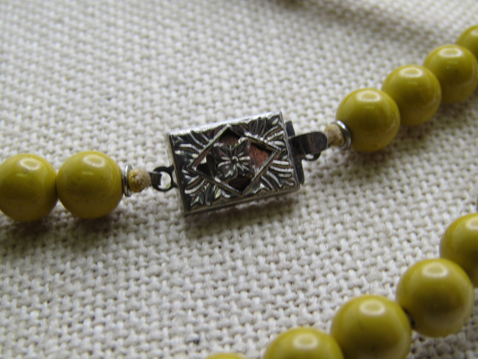 Vintage Chartreuse Beaded Necklace, 60", Box Clasp, 1960's-1970's - 4