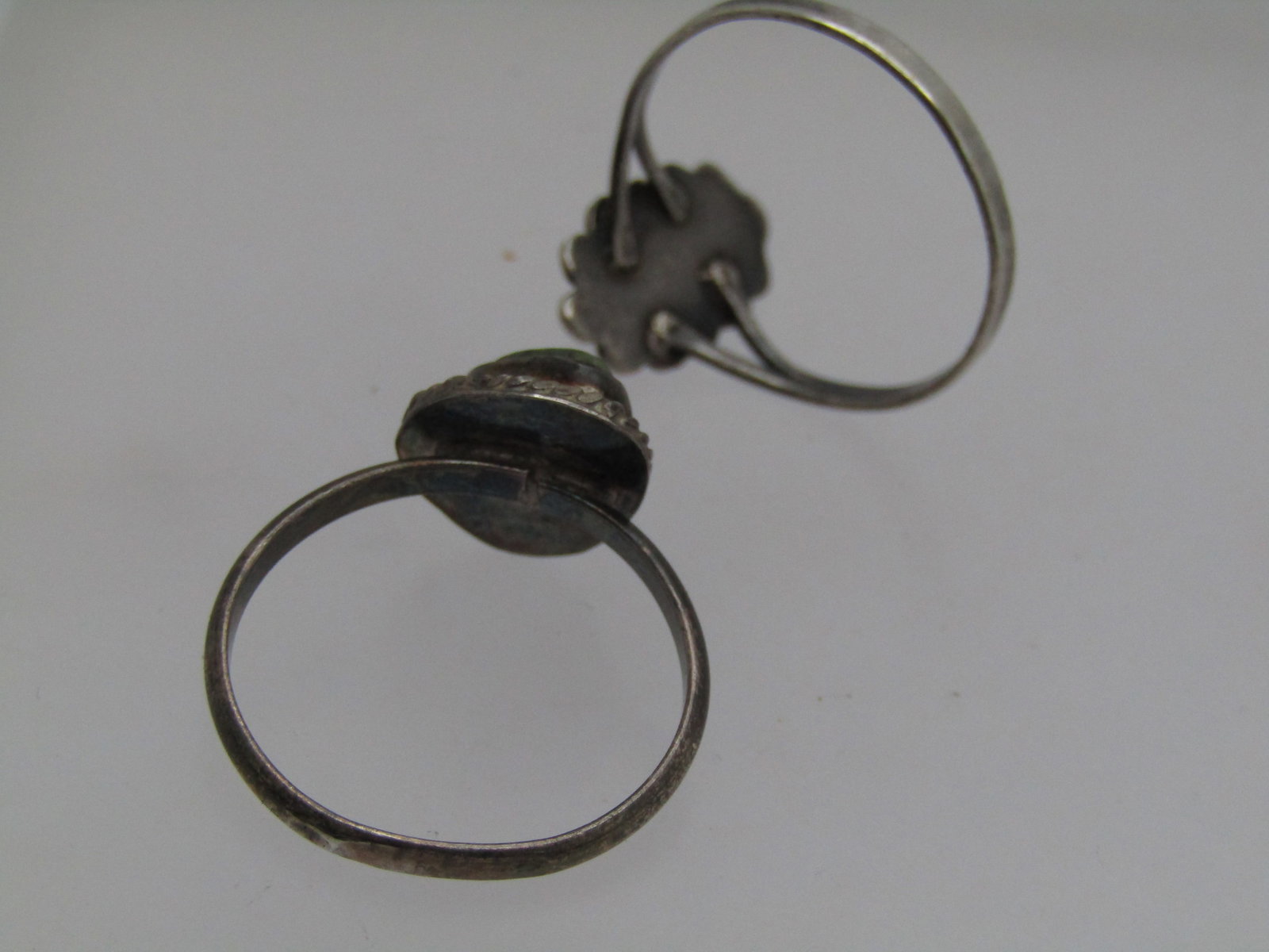 Vintage 2 Sterling Southwestern Rings, Sz. 8, Abalone & Green Stone, 1960's-1970's - 5