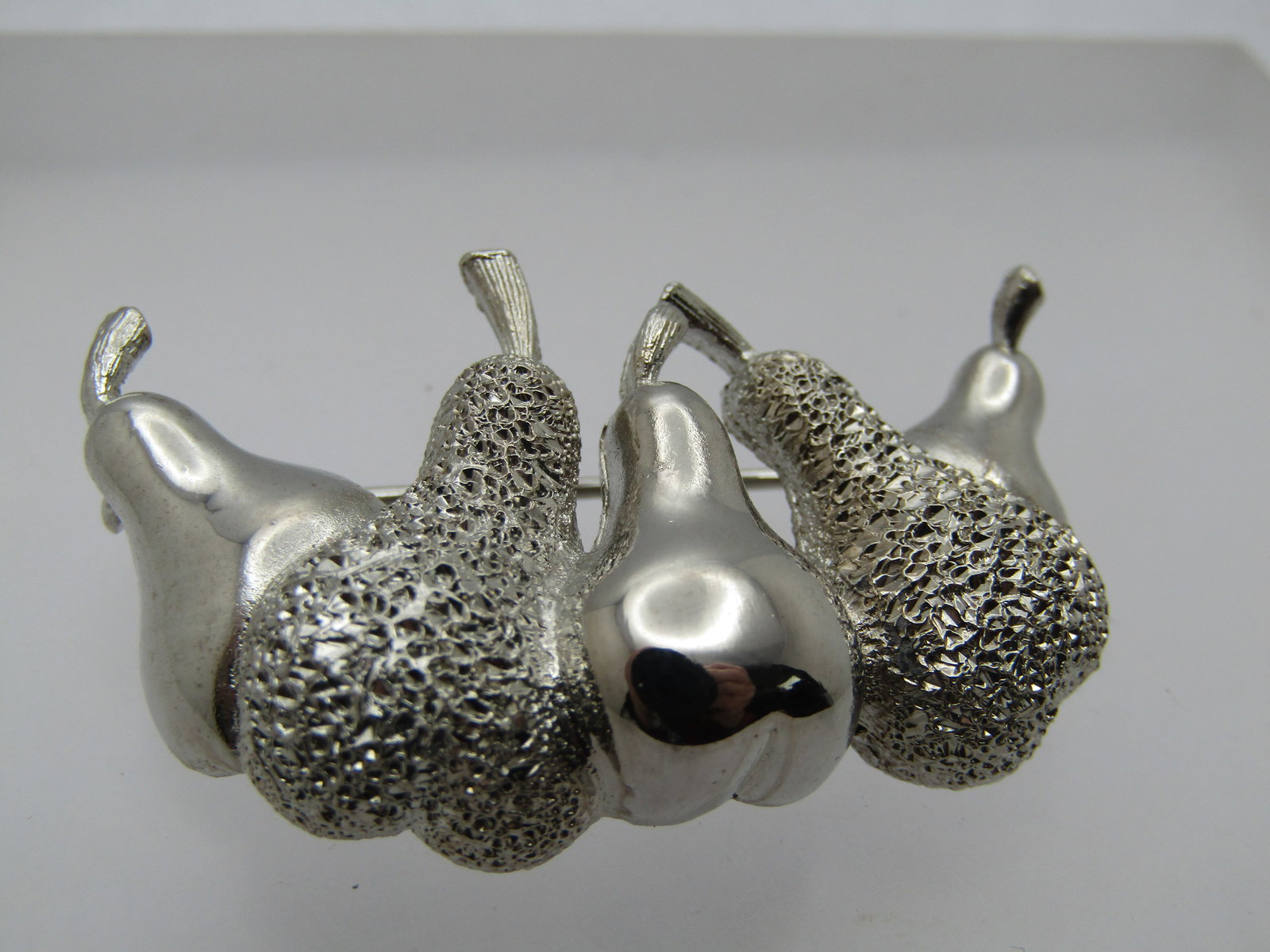 Vintage Pears Brooch, 1970's-1980's, Silver Tone, 1.75" - 3