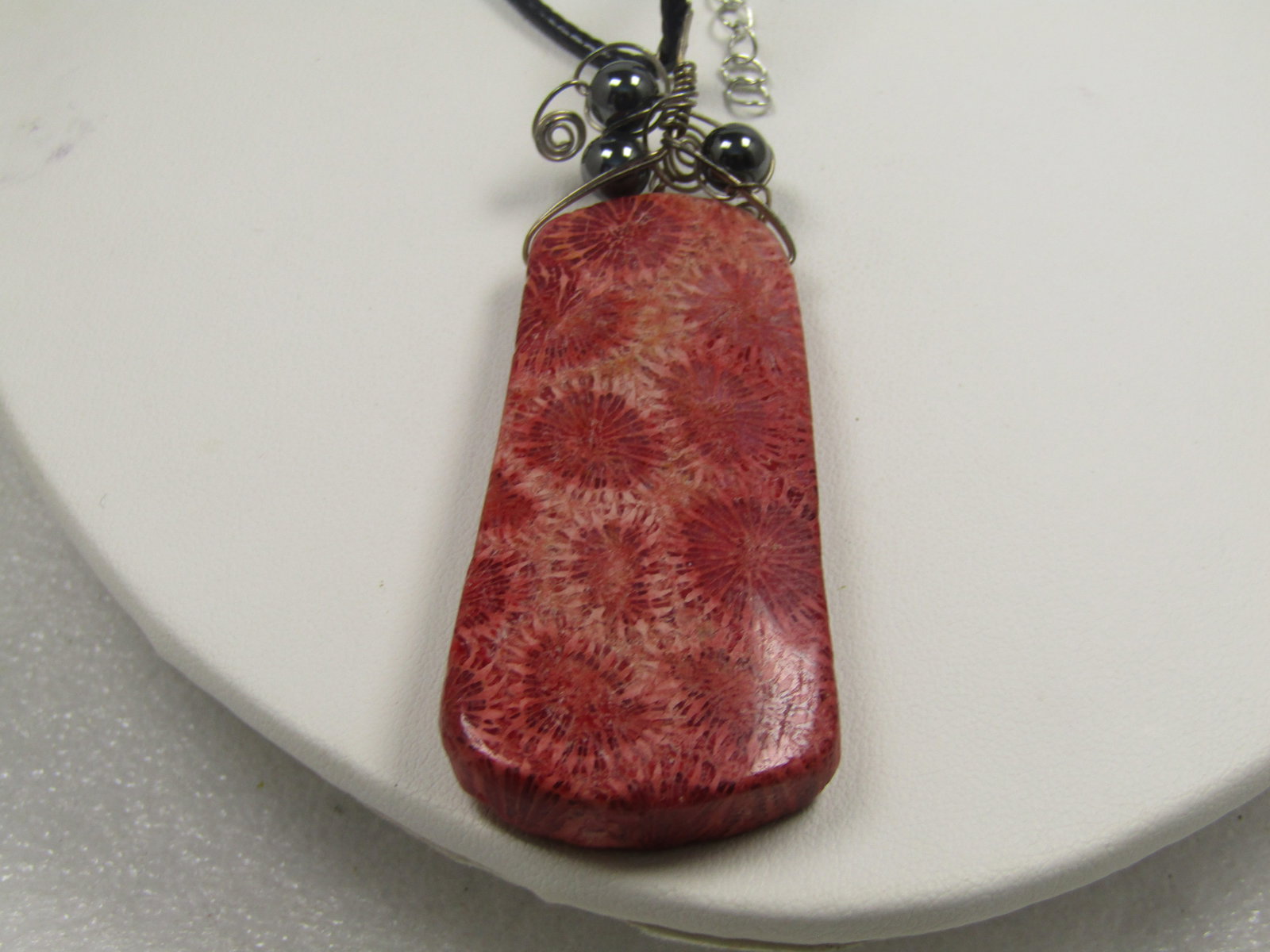 Sterling Fossil Agate & Hematite Pendant Necklace, 24"-26" - 4