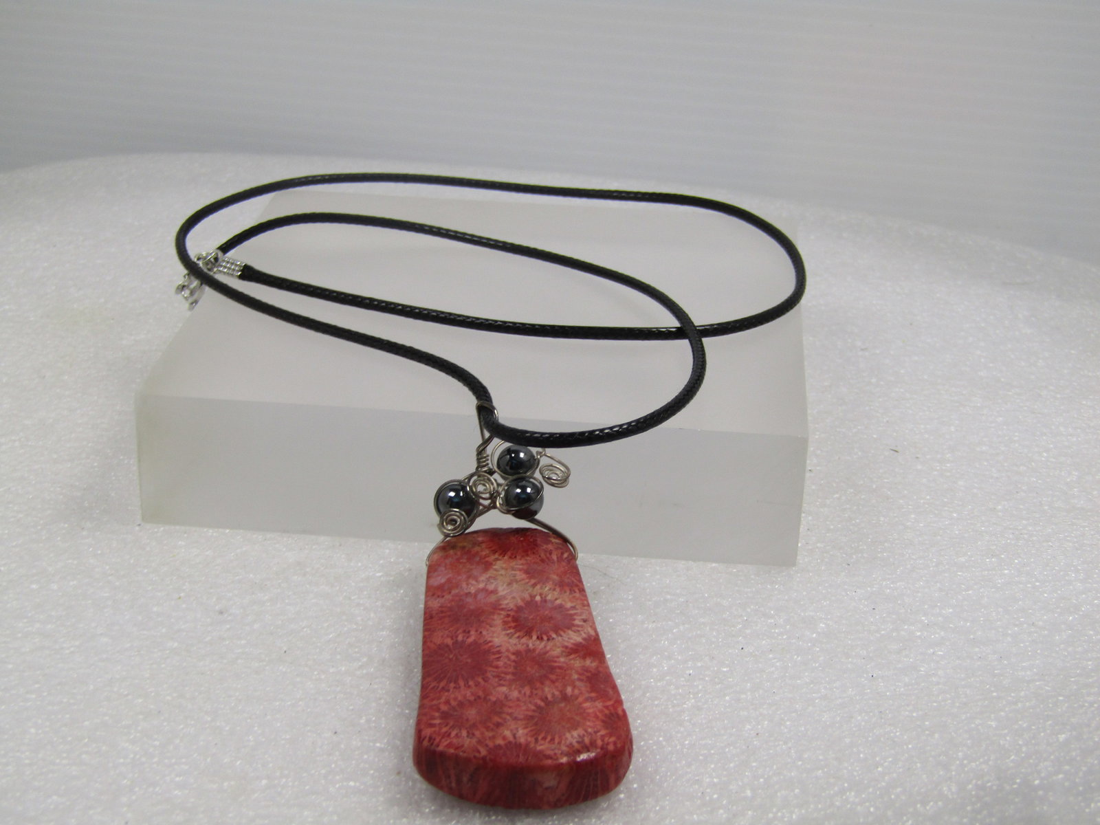 Sterling Fossil Agate & Hematite Pendant Necklace, 24"-26" - 6