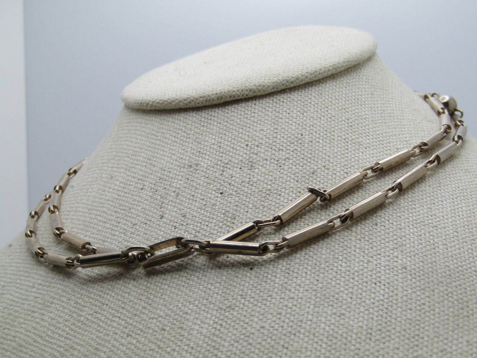 Vintage Faux Pearl Silver Beaded Necklace, Double Strand, 15", 1960's-1970's - 4