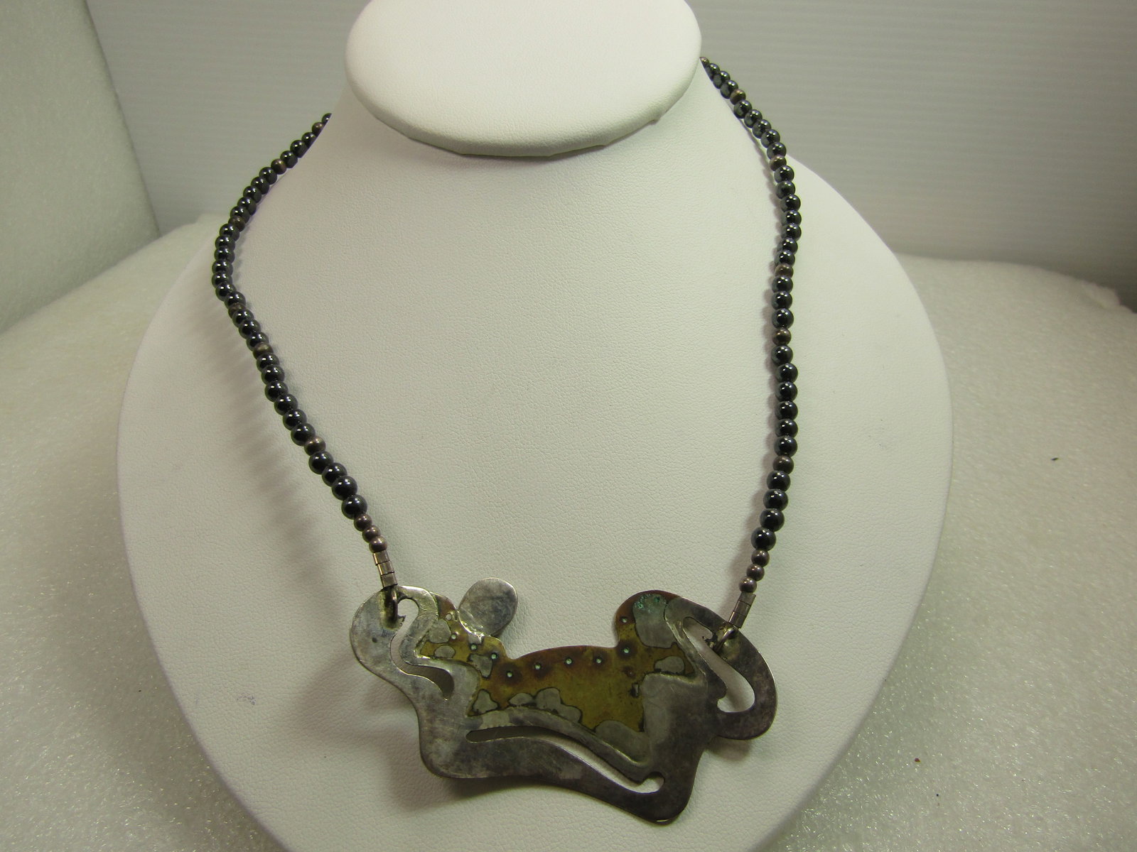 Vintage Sterling Brutalist/Modernist Necklace, Hematite, 18.5", 1980's - 4