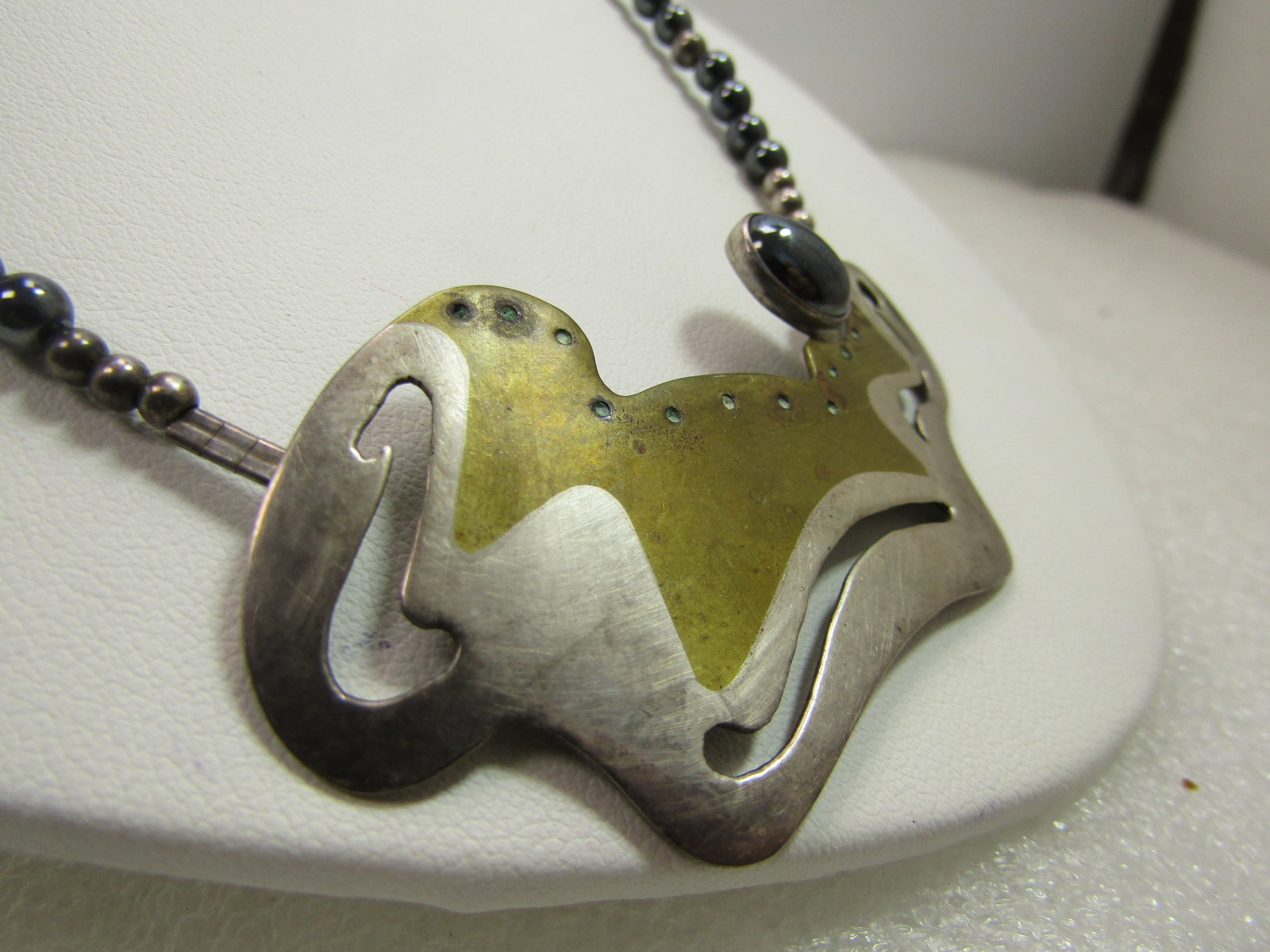 Vintage Sterling Brutalist/Modernist Necklace, Hematite, 18.5", 1980's - 6