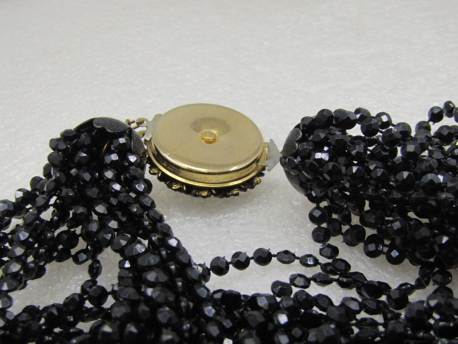 Vintage 22 Strand Black Beaded Necklace And Czech Screw Back Earrings, Mid-Century - 5
