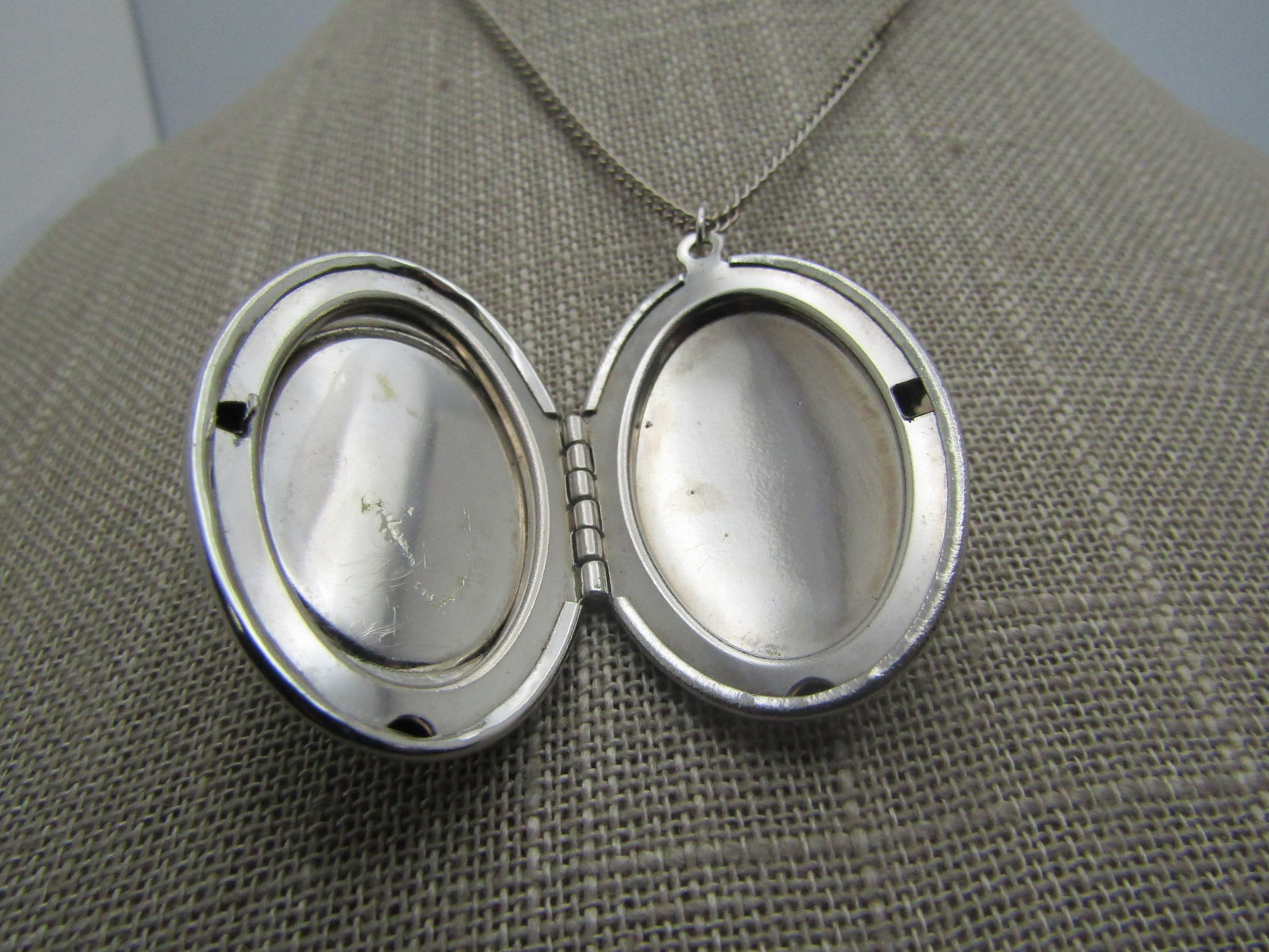 Vintage Hematite Cameo Locket Necklace, 18" , 1960's - 4