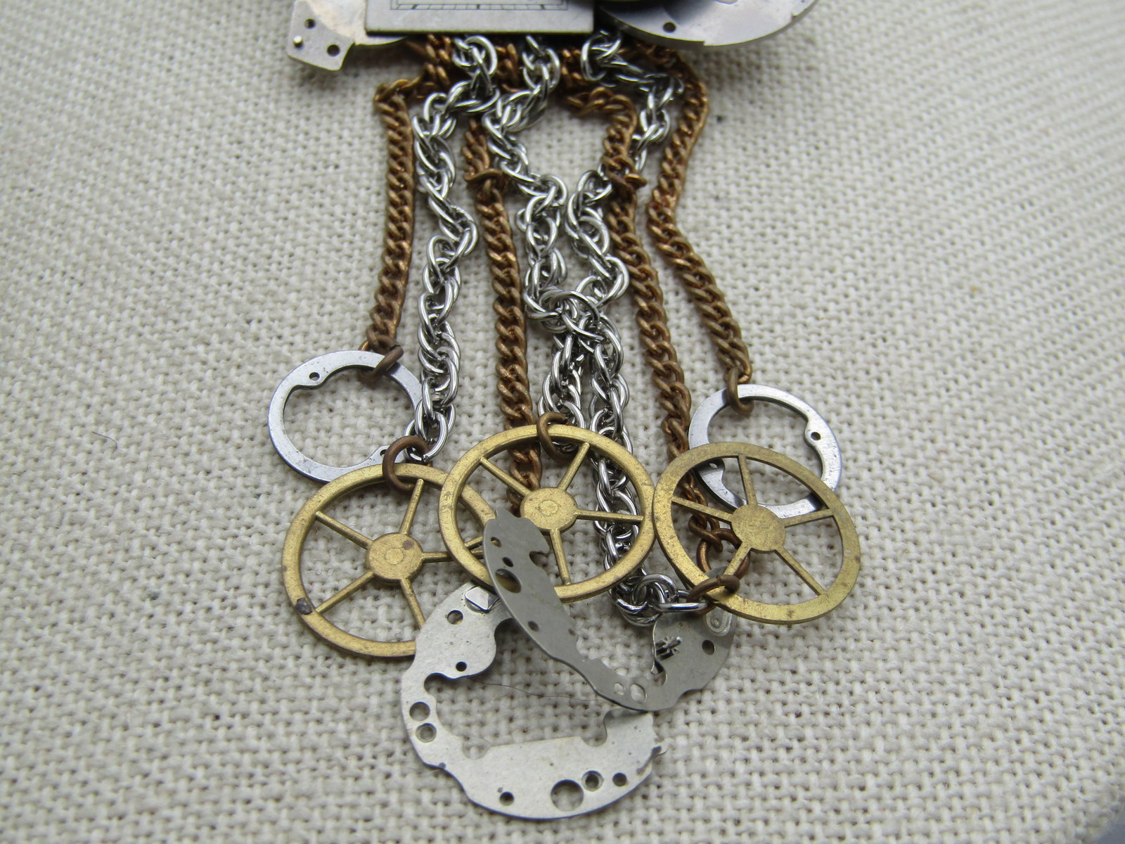 Vintage Watch Face/Gears Brooch, Long Dangles, Steampunk Vibe, 1980's-1990's, - 4