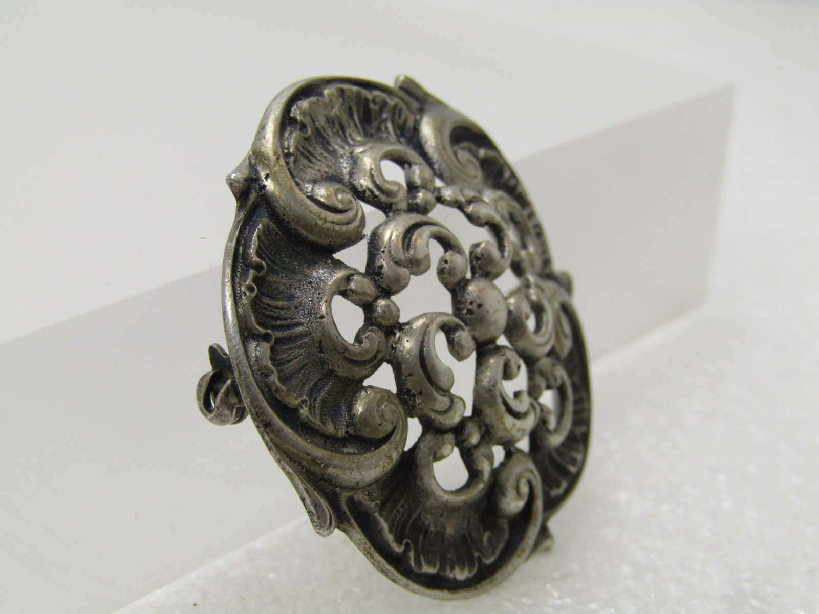 Vintage .835 Silver Spiral Scalloped Brooch, 1940's, Signed - 3