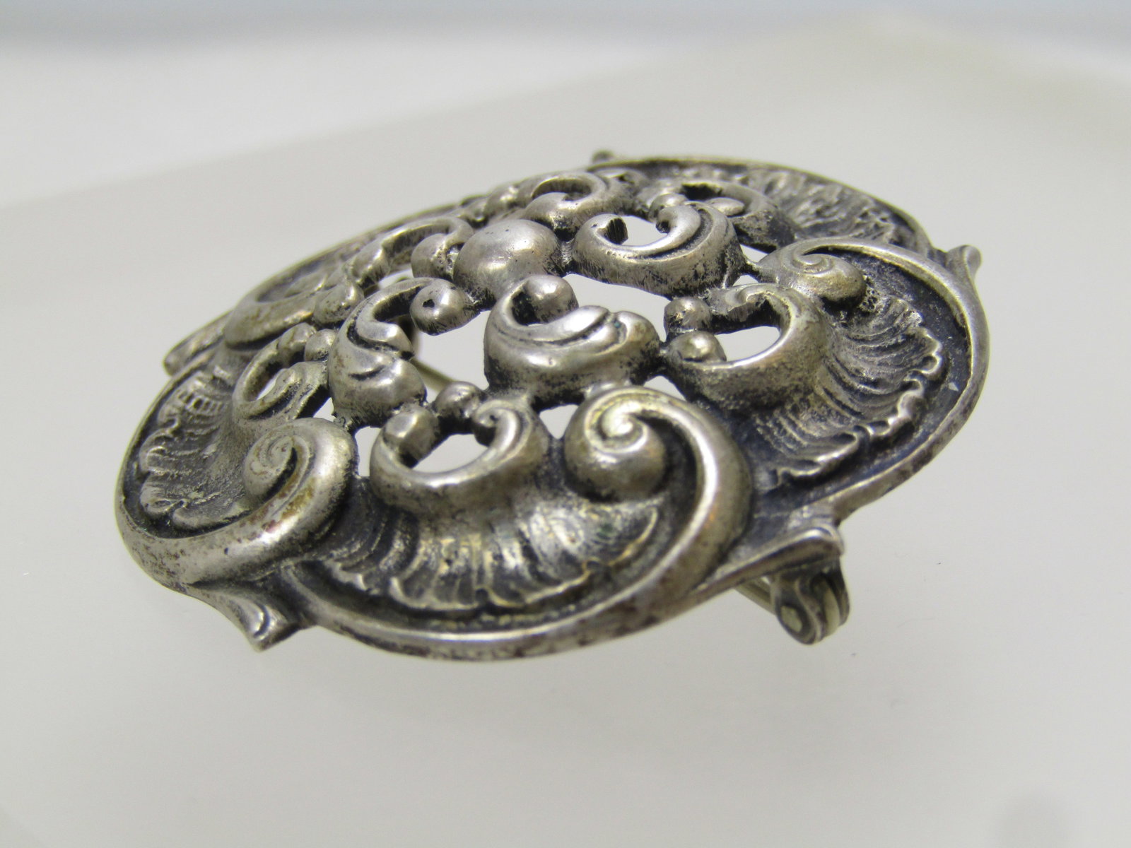 Vintage .835 Silver Spiral Scalloped Brooch, 1940's, Signed - 5