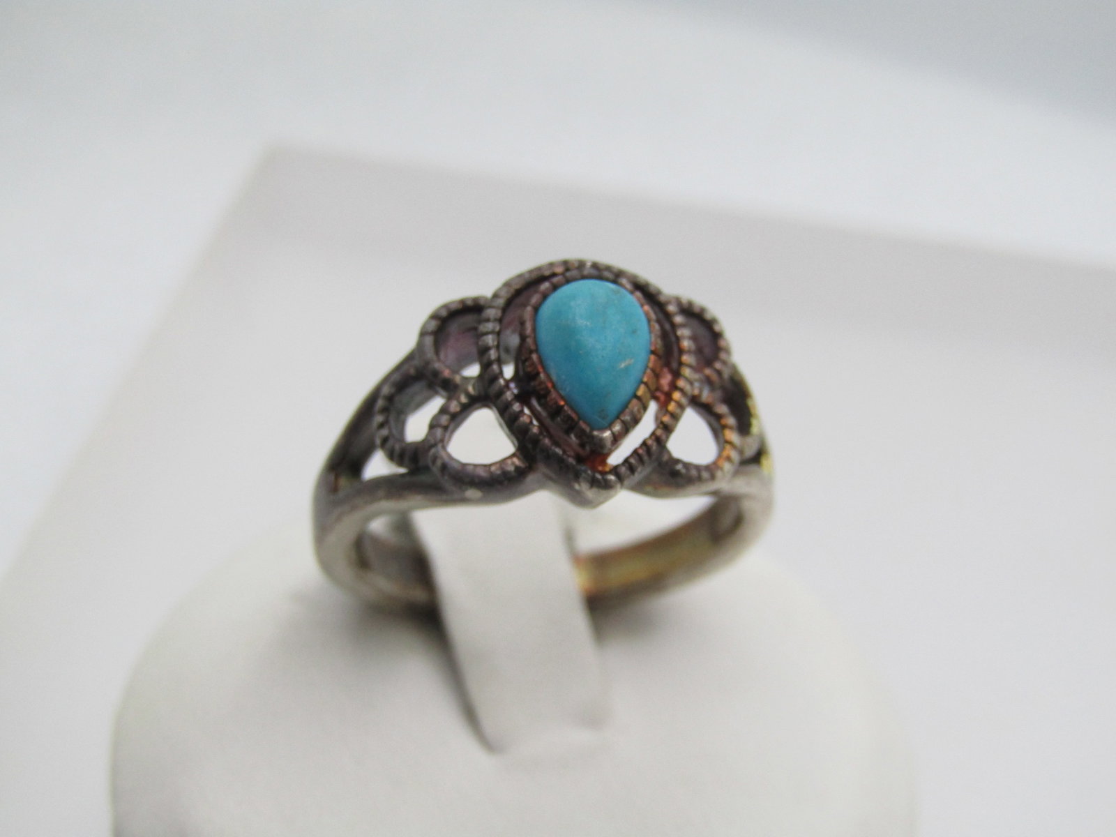 Vintage Sterling Faux Turquoise Ring, Southwestern Theme, Sz. 8, 1970's-1980's (1 of 6)