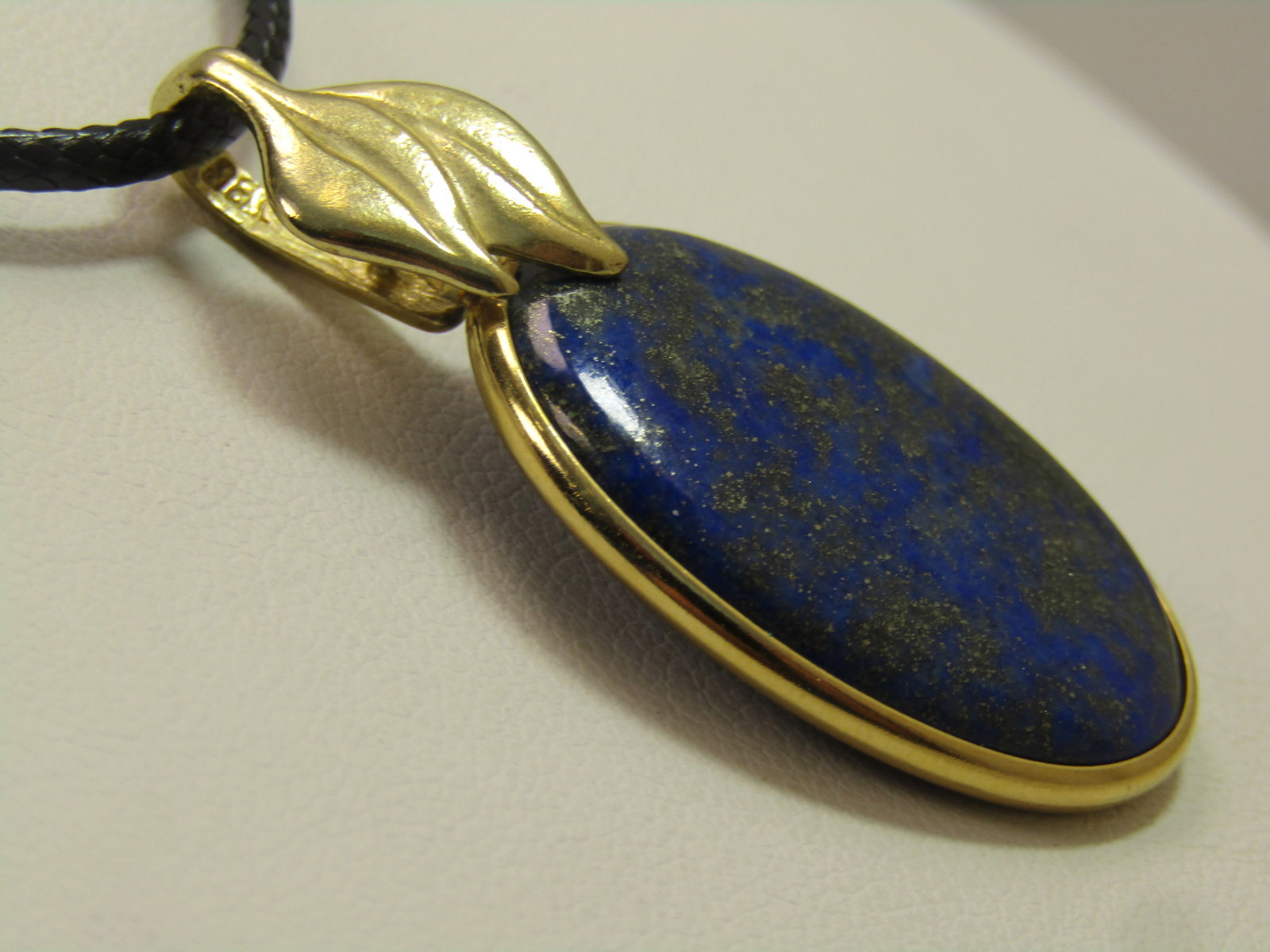 Vintage Lapis Lazuli Leaf Pendant/Necklace, 24", 1980's-1990's, 14kt G.F. - 6