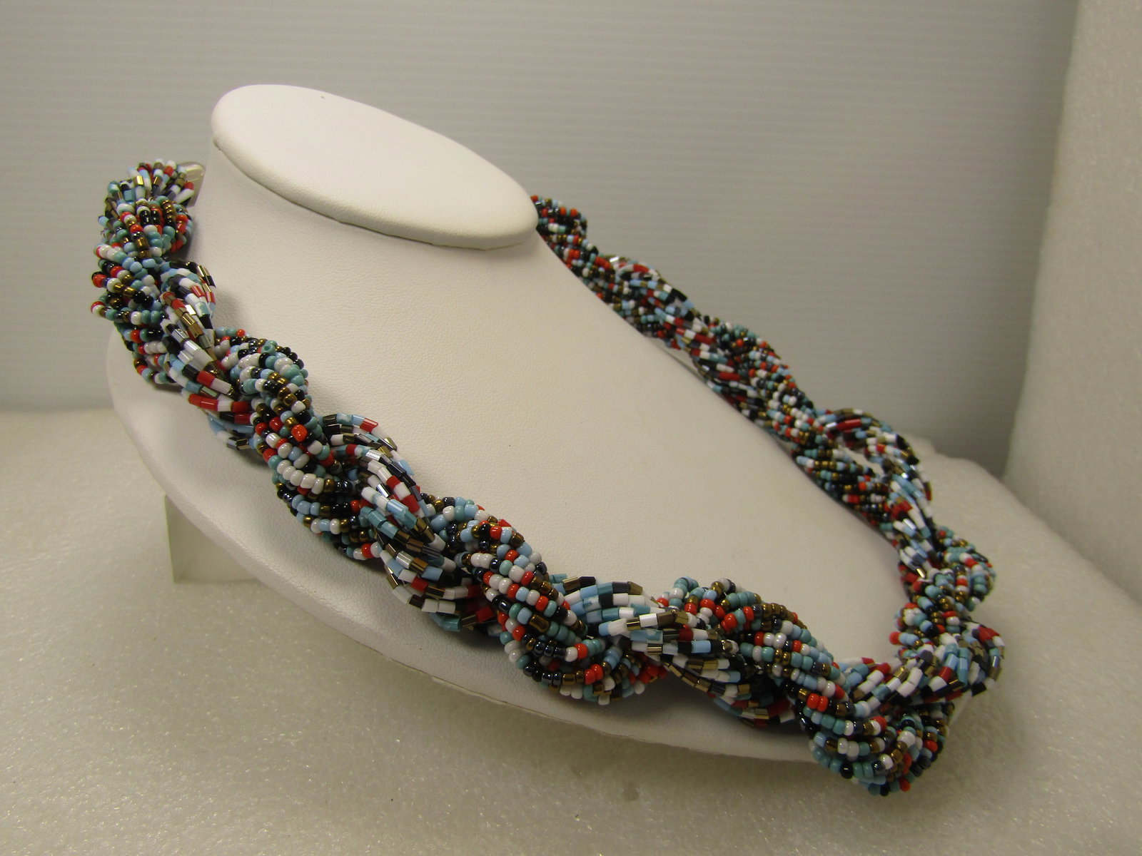 Multi-Strand Twisted Seed Bead Necklace, 23", Signed CG, 1990's, Southwestern Vibe - 3