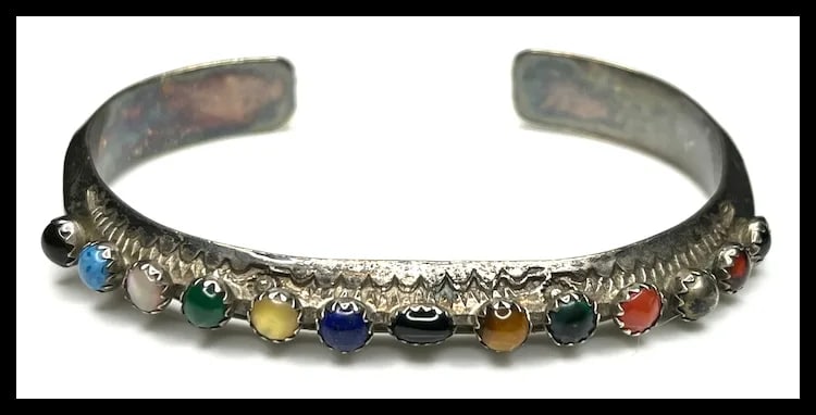 Vintage Sterling Silver Cuff with Semi-Precious Stones - 2