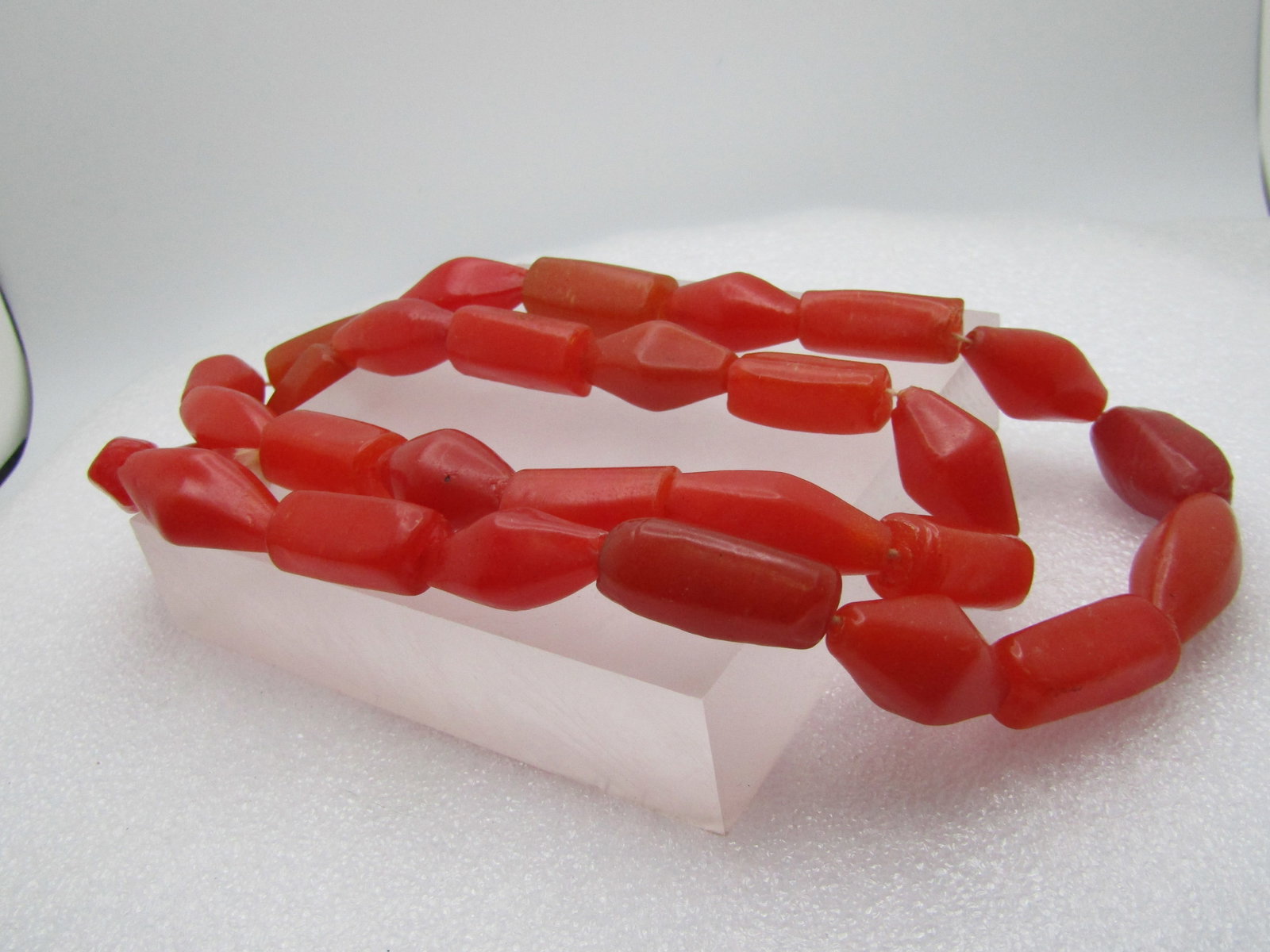 Vintage 30" Coral Plastic Beaded Necklace, 1940's-1950's - 4