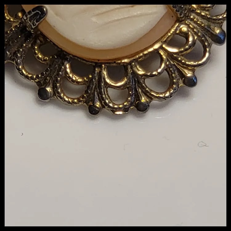 Vintage Ornate Silver Hand-Carved Shell Filigree Cameo Pin/Brooch - 3