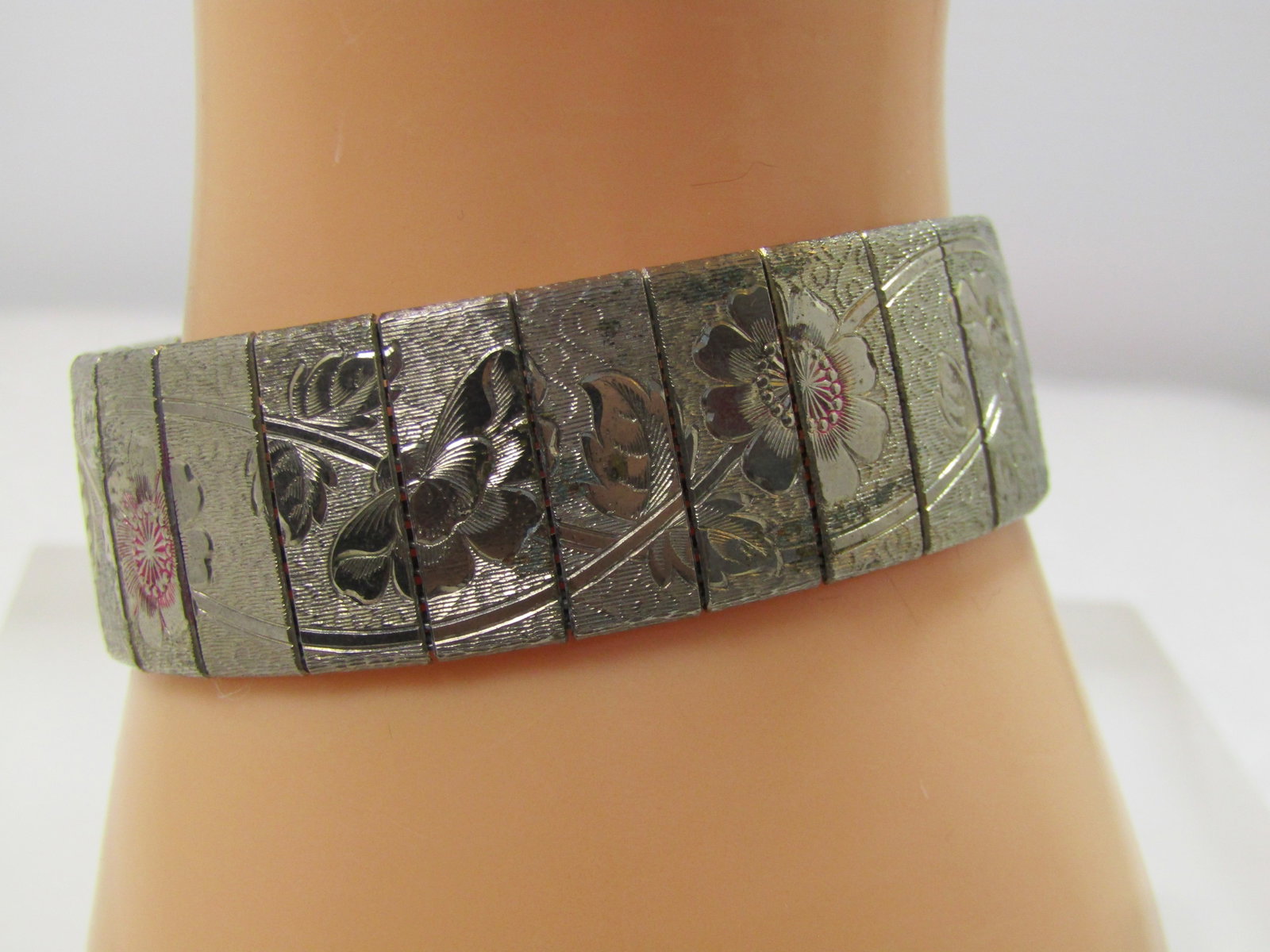 Vintage Articulated Wide Floral Bracelet, 1960's - 4