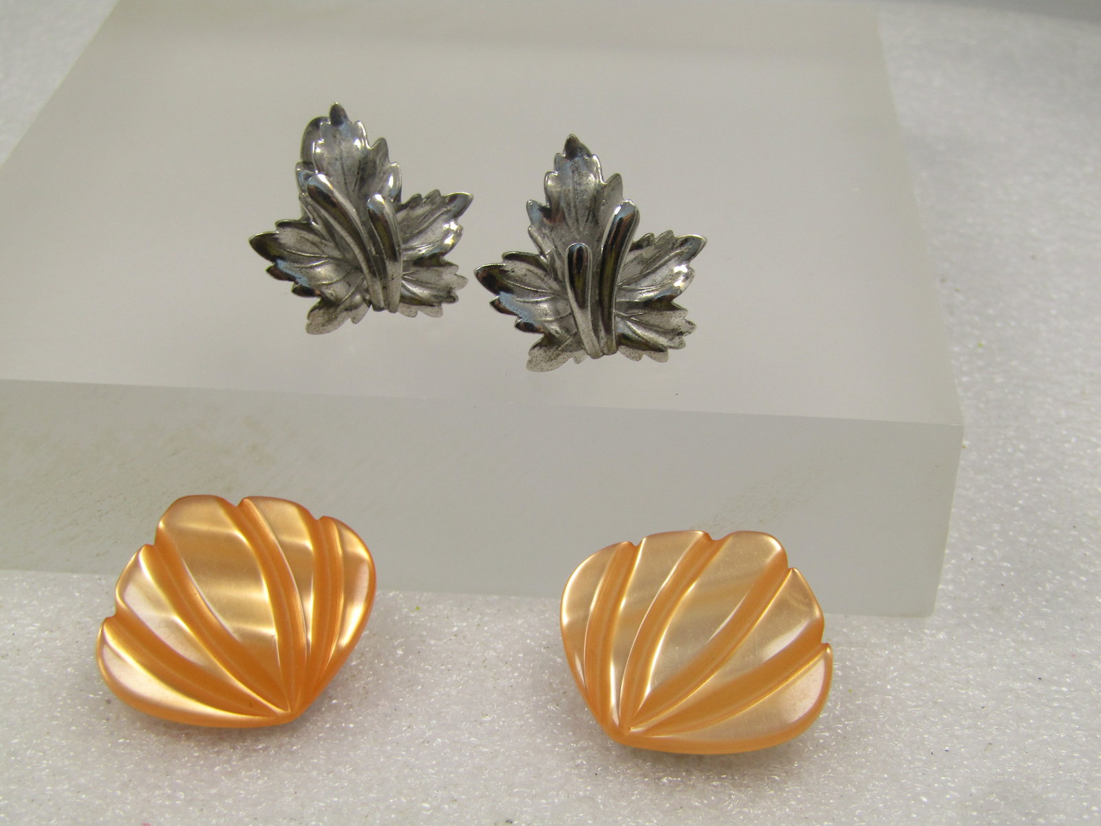 Vintage Sterling Leaf & Orange Thermoset Earrings, Clip, 2 Pr. 1950's-1960's - 3