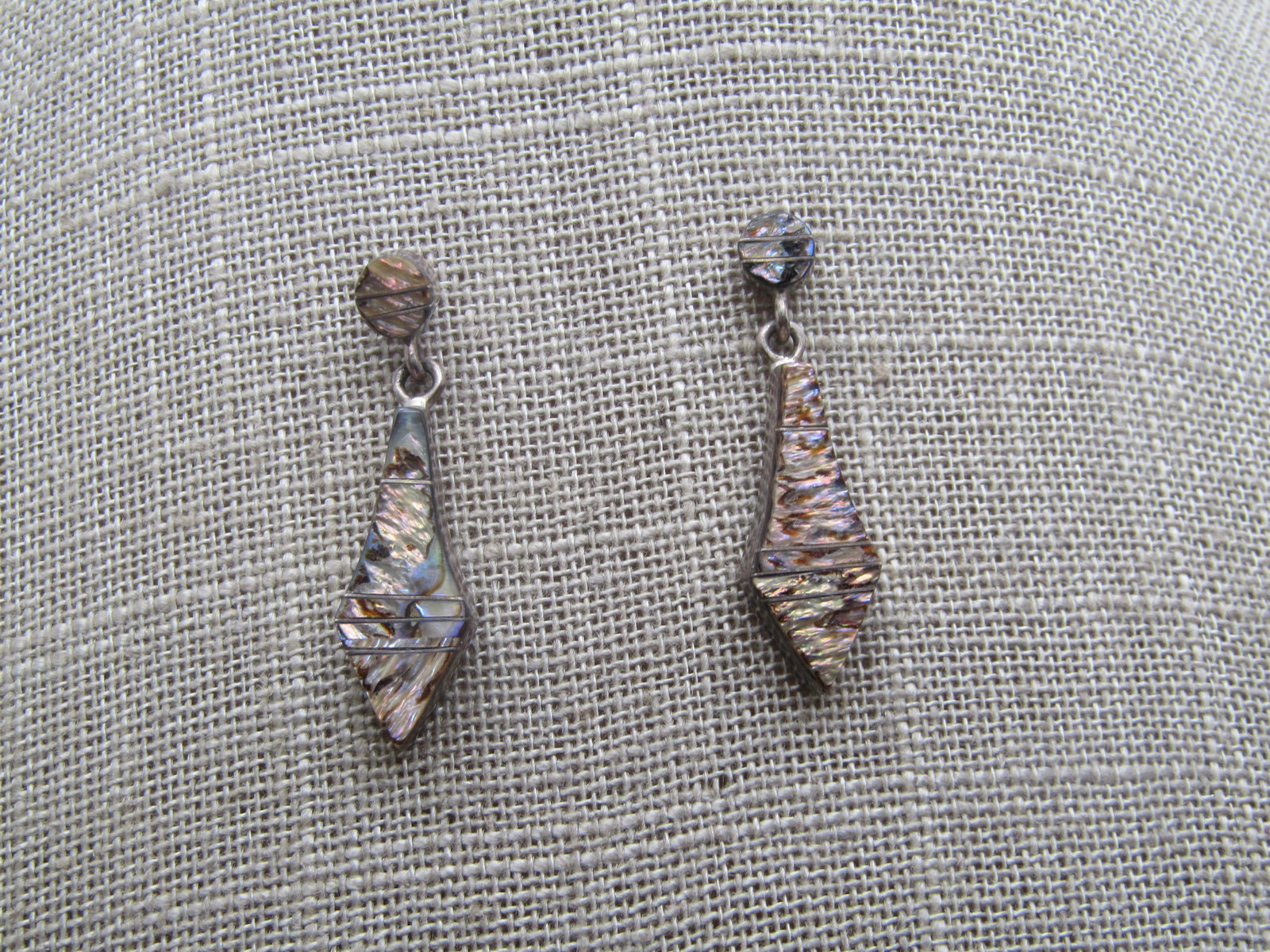 Vintage Sterling Southwestern Inlaid Abalone Drop Earrings, 1-3/8", 1980's-1990's - 4