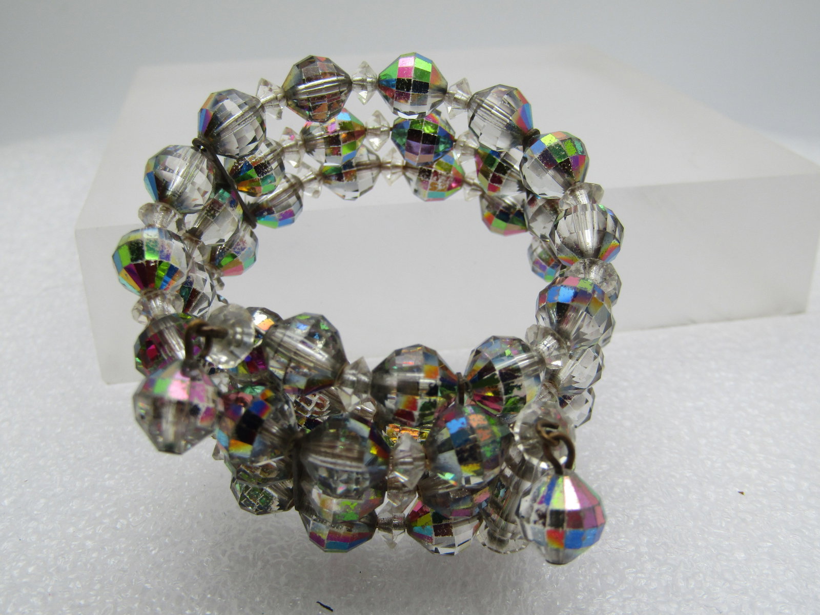 Vintage Aurora Borealis Coiled Bracelet, 6.5"-7.5", 1960's - 4