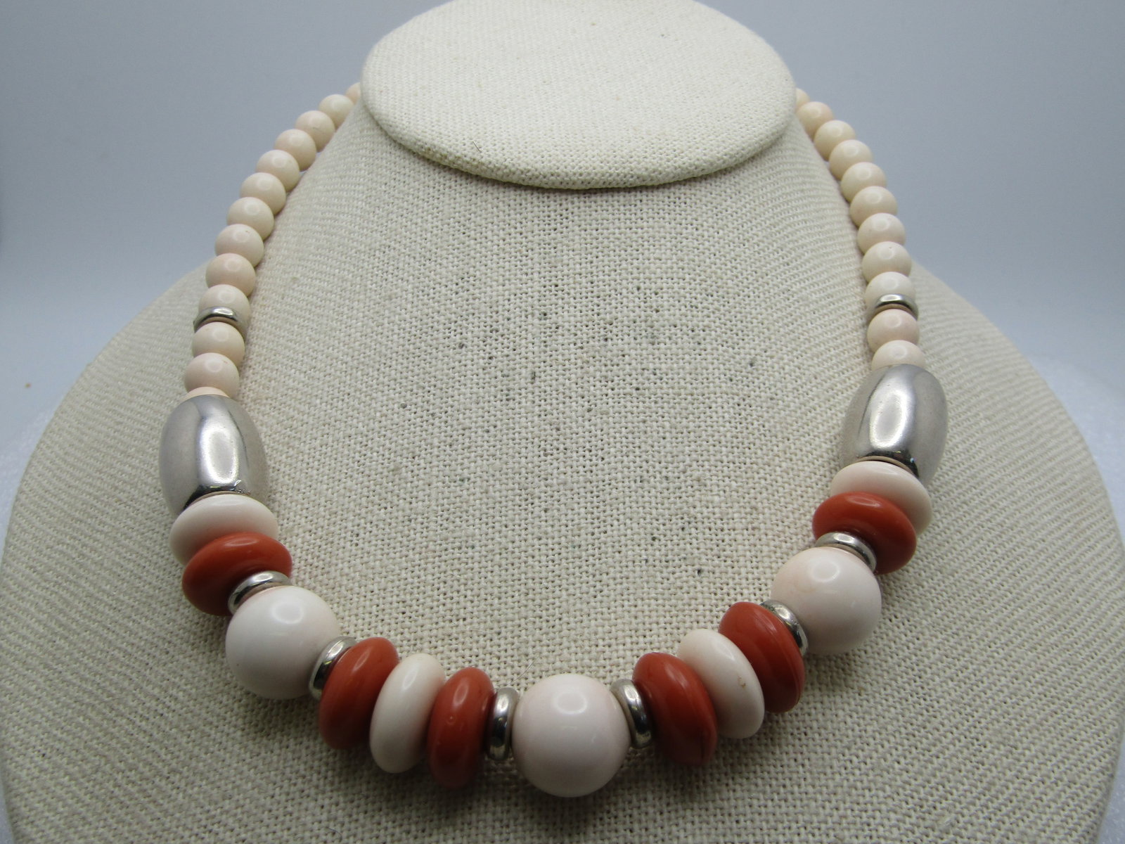 Vintage Cream/Brown Beaded Neclace, 16" Signed DEDE with Tags, 1980's - 2