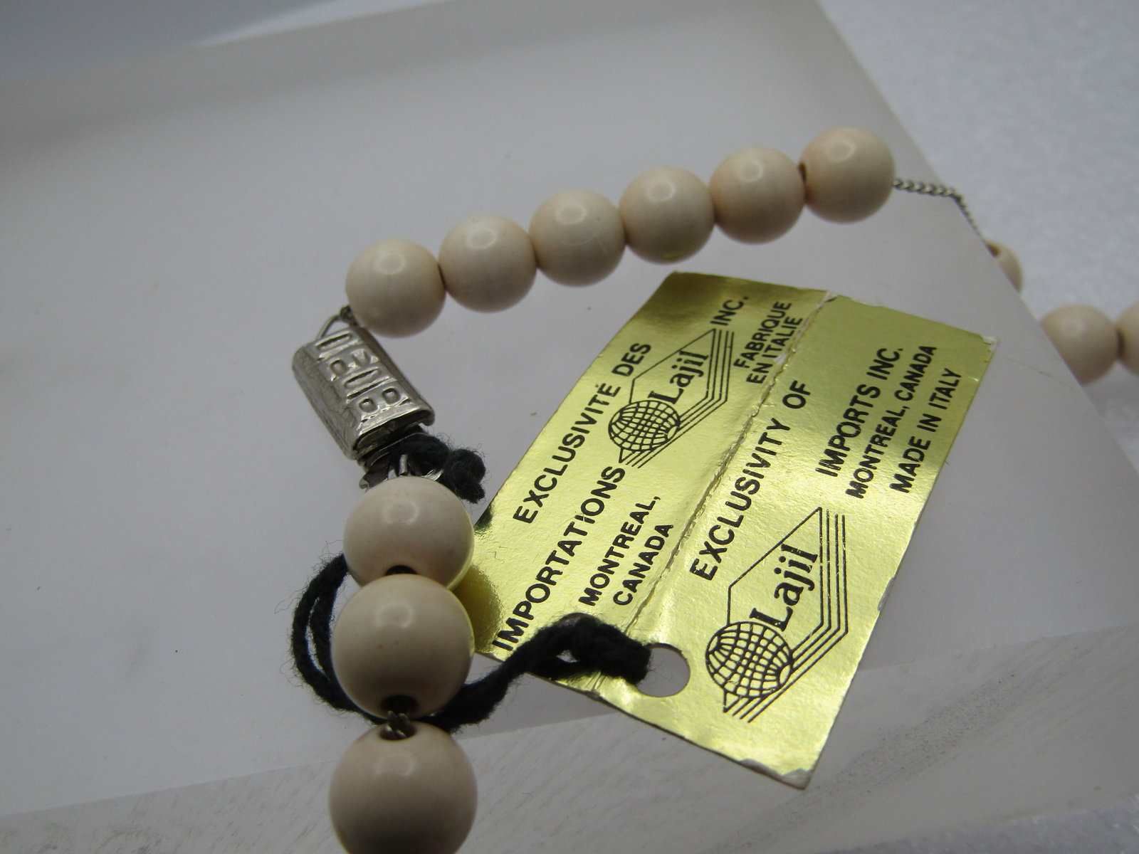 Vintage Cream/Brown Beaded Neclace, 16" Signed DEDE with Tags, 1980's - 5