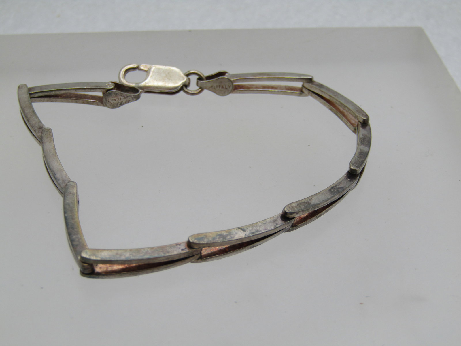 Vintage Sterling Open Long V-Link Bracelet, 7.24", Unisex, Italy, 1980's-1990's - 3