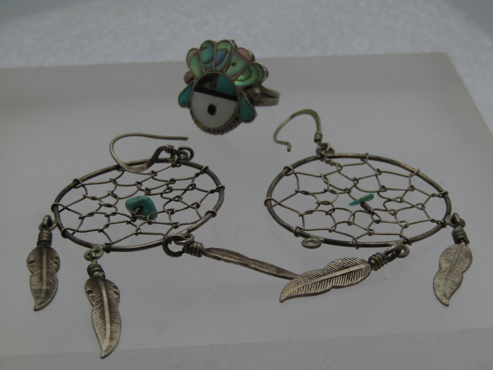 Vintage Sterling Dreamcatcher Earrings/Sun Face Ring, Repair/Repurpose - 2