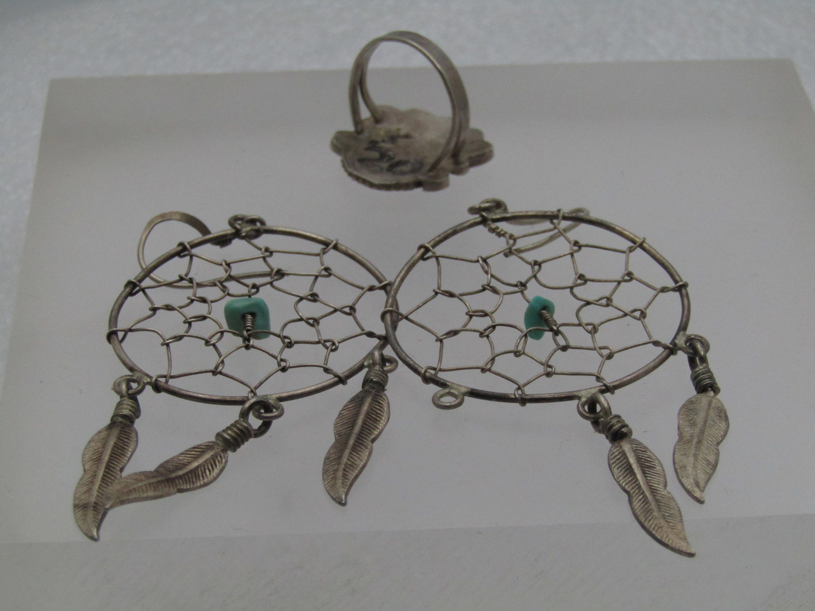 Vintage Sterling Dreamcatcher Earrings/Sun Face Ring, Repair/Repurpose - 3
