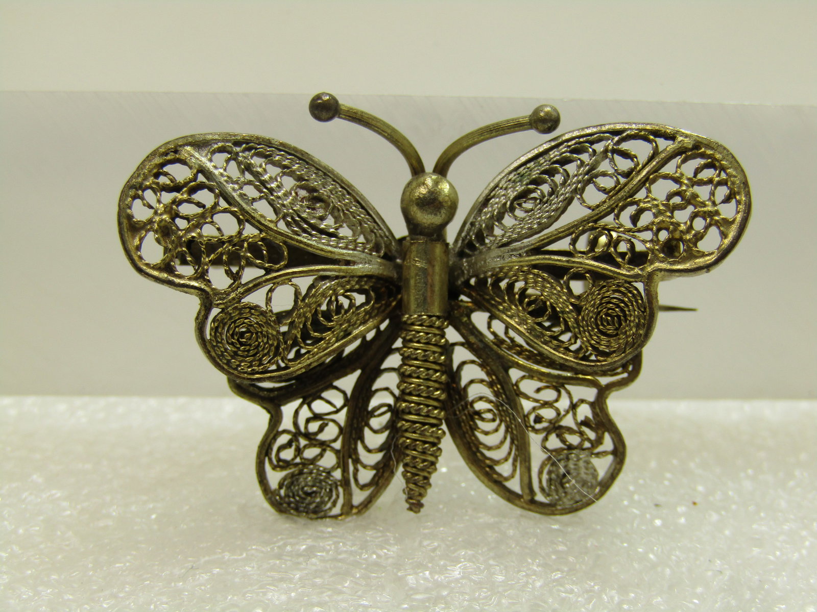 Vintage Filigree Butterfly Brooch, C-Clasp, 1930's-1940's, Two-Toned (1 of 5)