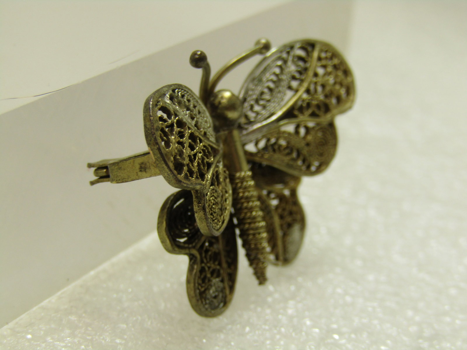 Vintage Filigree Butterfly Brooch, C-Clasp, 1930's-1940's, Two-Toned - 3
