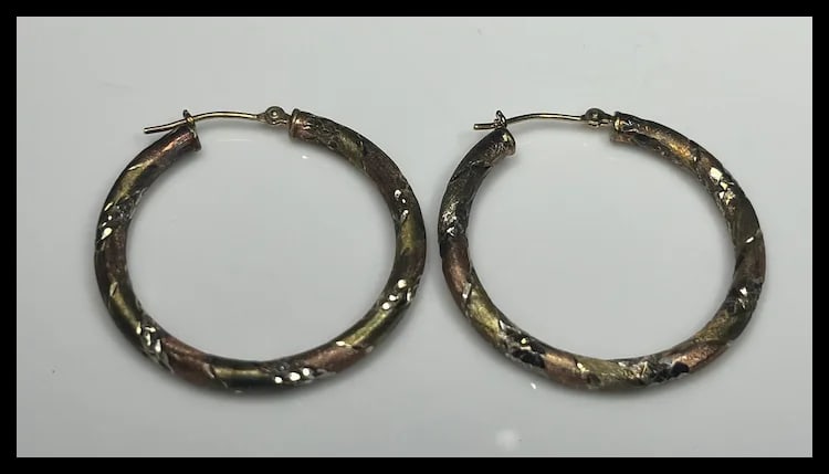 Vintage Diamond Cut Sterling Silver and 1/20 10k Gold Hoop Earrings - 2