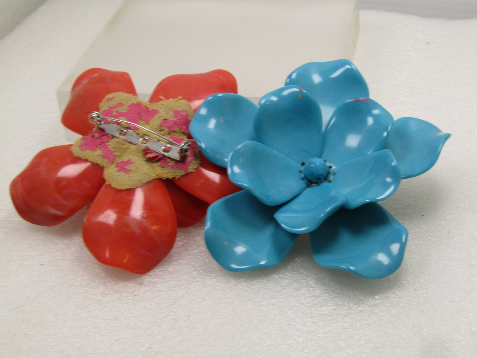 Vintage Two Huge Blossom Brooch, Blue/Coral, 1960's-1970's, 3.5" - 5