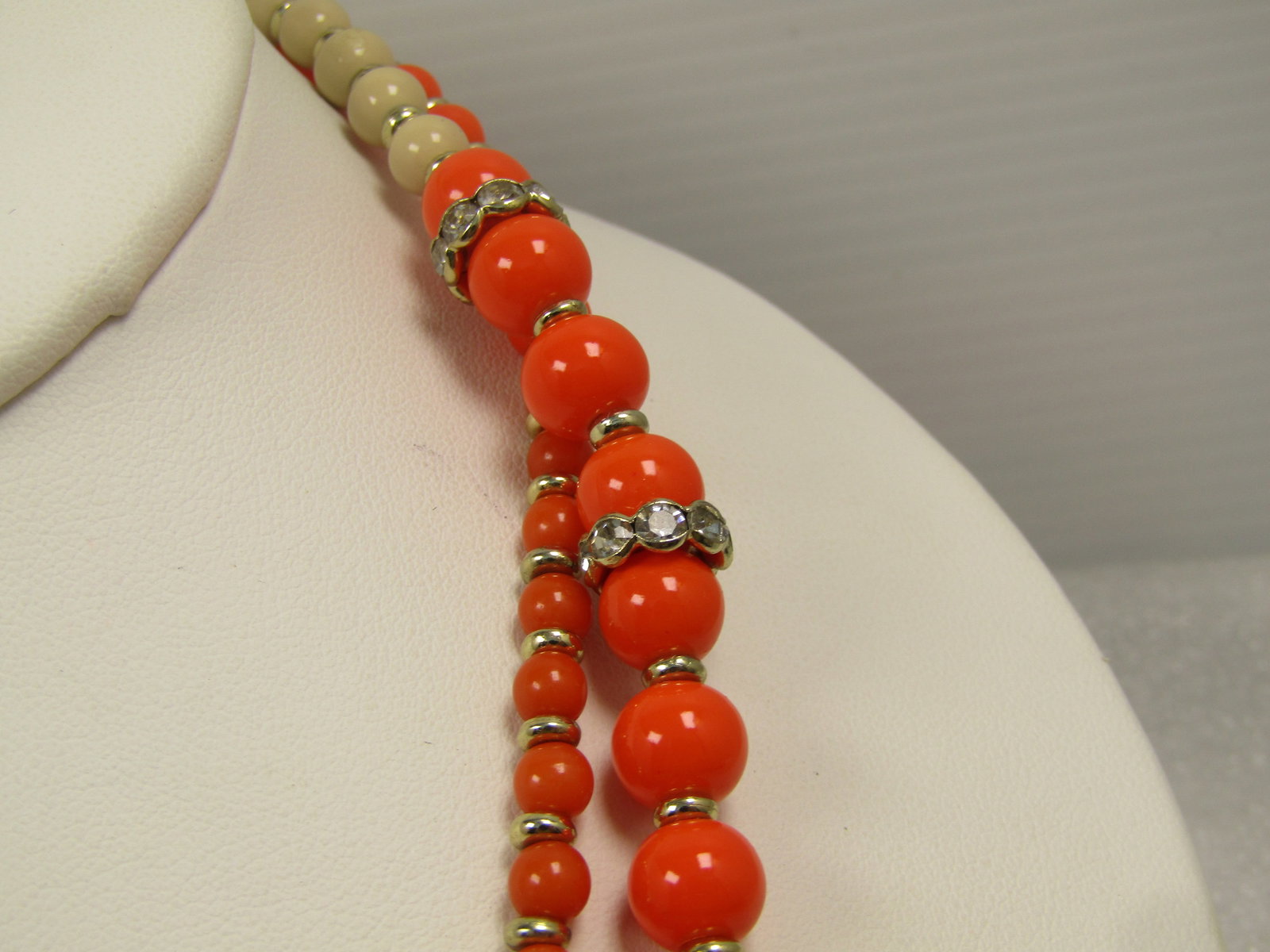 Vintage Ann Taylor Orange/Tan Beaded Necklae, 36", Graduated, 1980's - 3