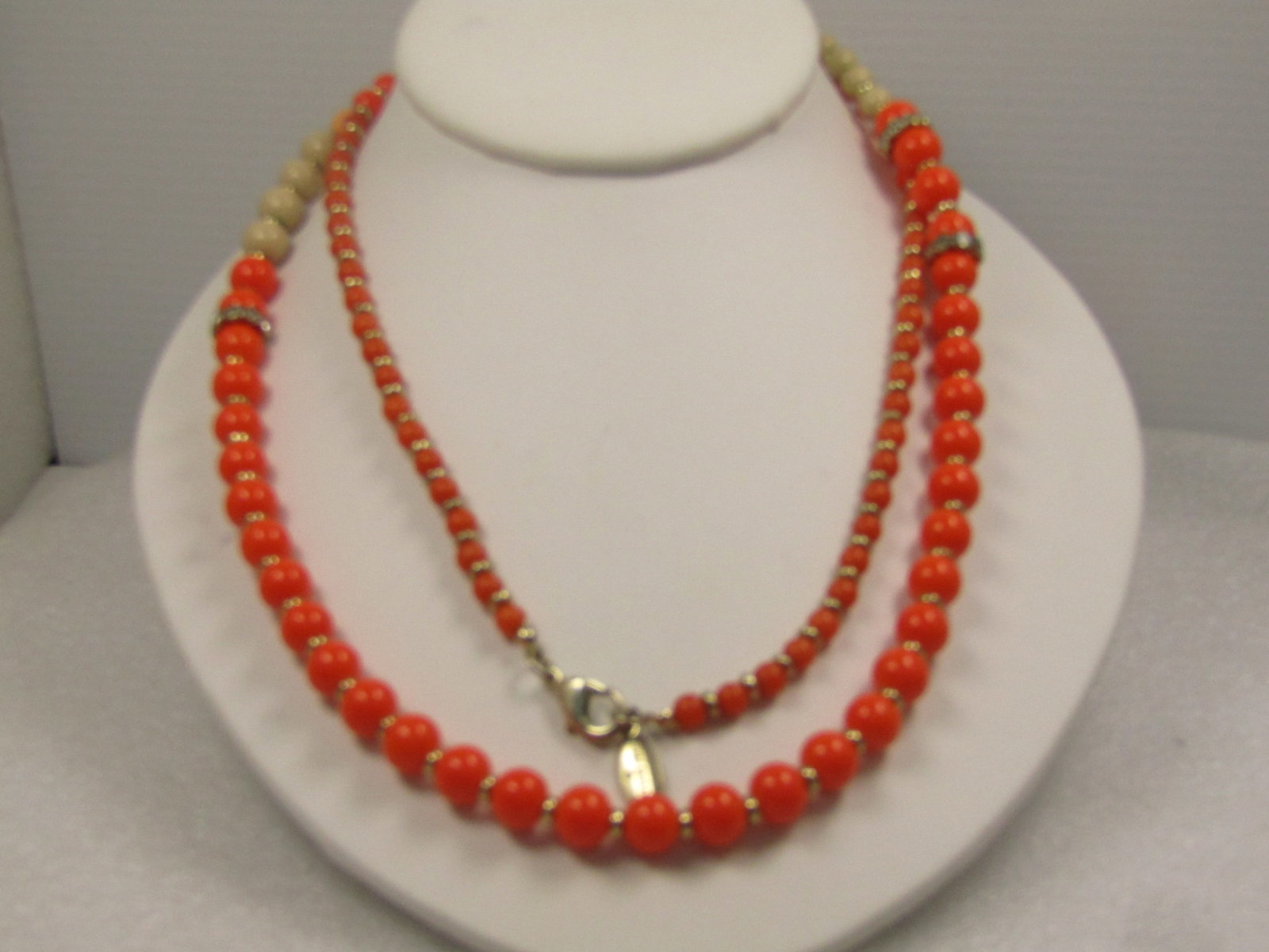 Vintage Ann Taylor Orange/Tan Beaded Necklae, 36", Graduated, 1980's - 4