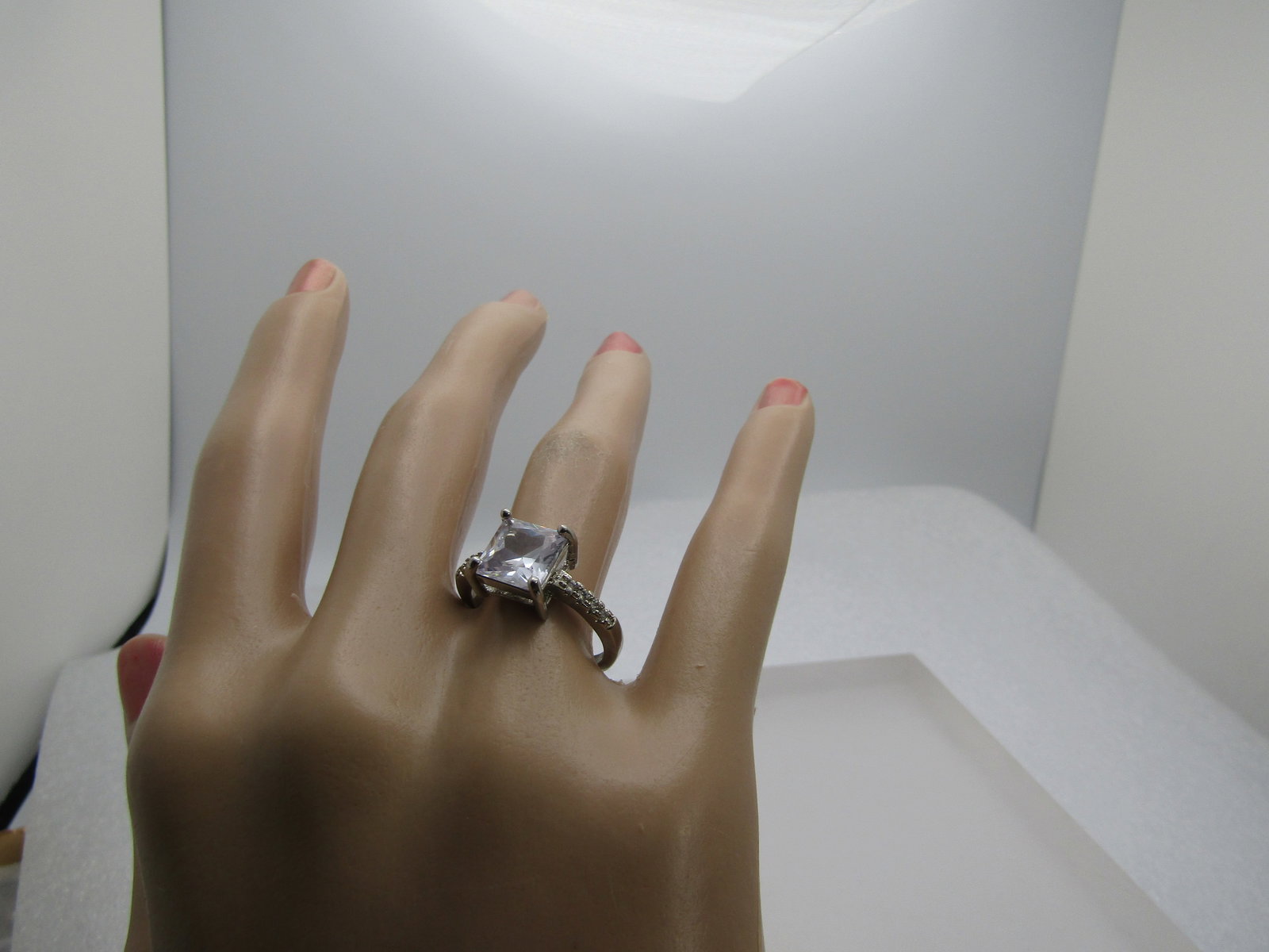 Silver Plated Square Paste Engagement Ring, Sz. Sz. 7.5", - 7