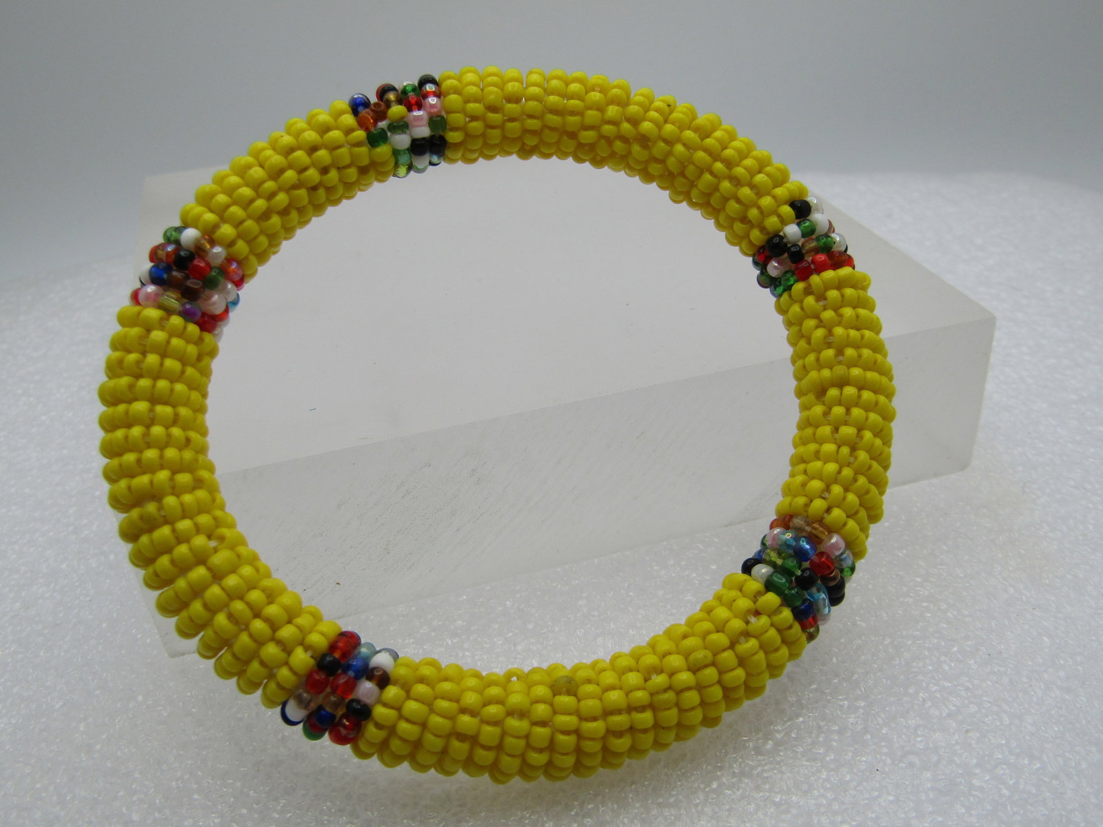 Vintage Southwestern Seed Beaded Bangle Bracelet, 7.25" - 4