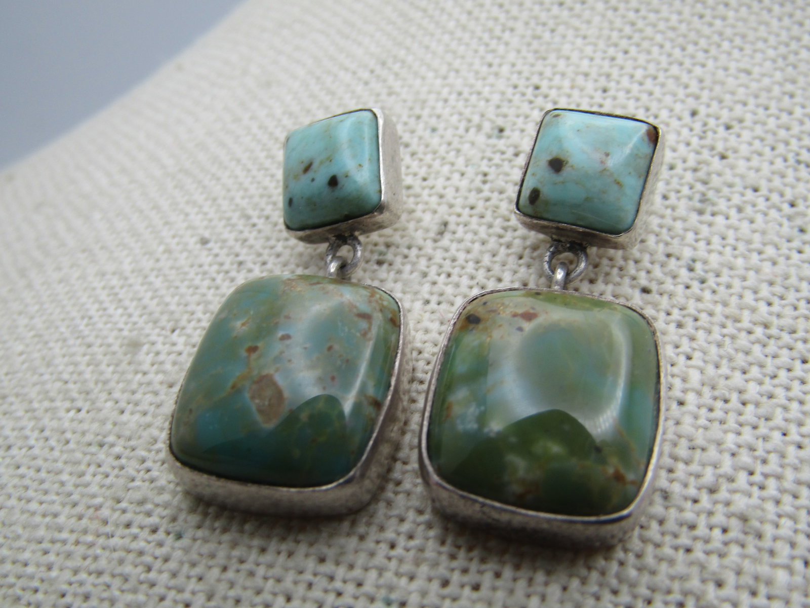 Vintage Sterling Turquoise Stud Dangle Earrings, 1970's-1980's, Southwestern - 3