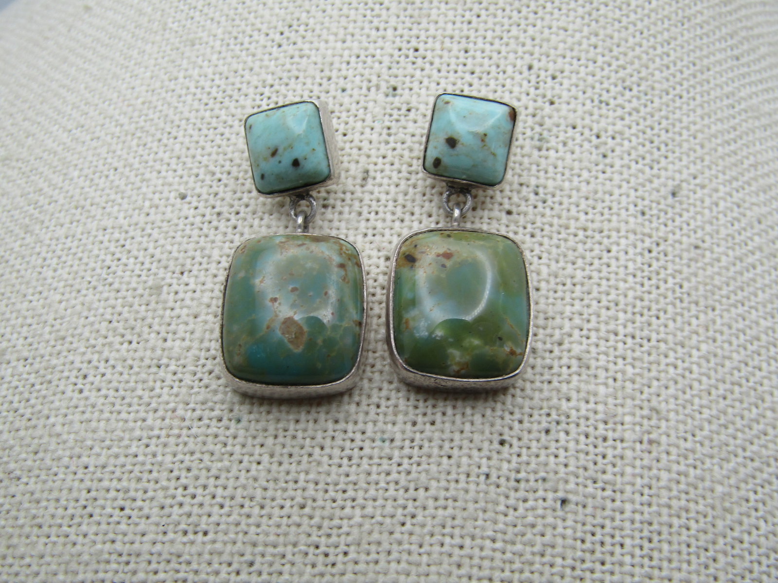 Vintage Sterling Turquoise Stud Dangle Earrings, 1970's-1980's, Southwestern - 4