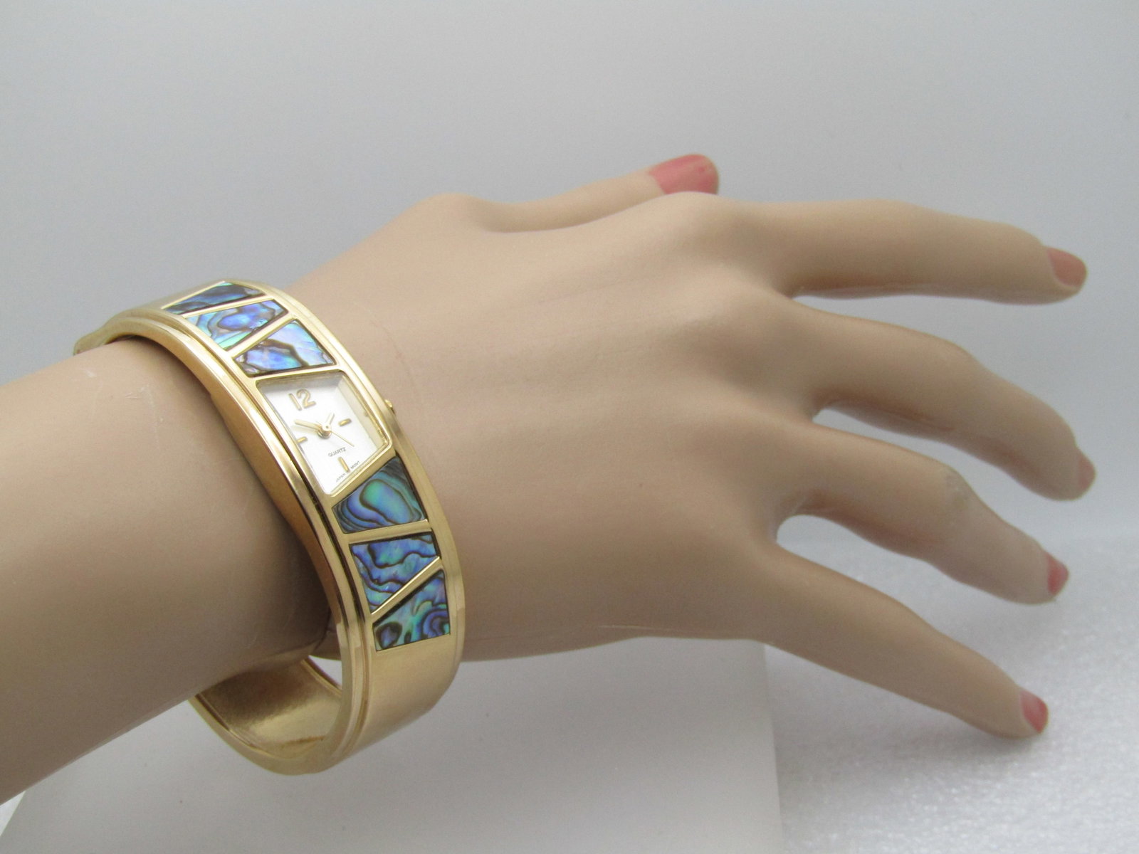 Abalone Gold Tone Bangle Watch, Quartz, 7", New and Works - 6