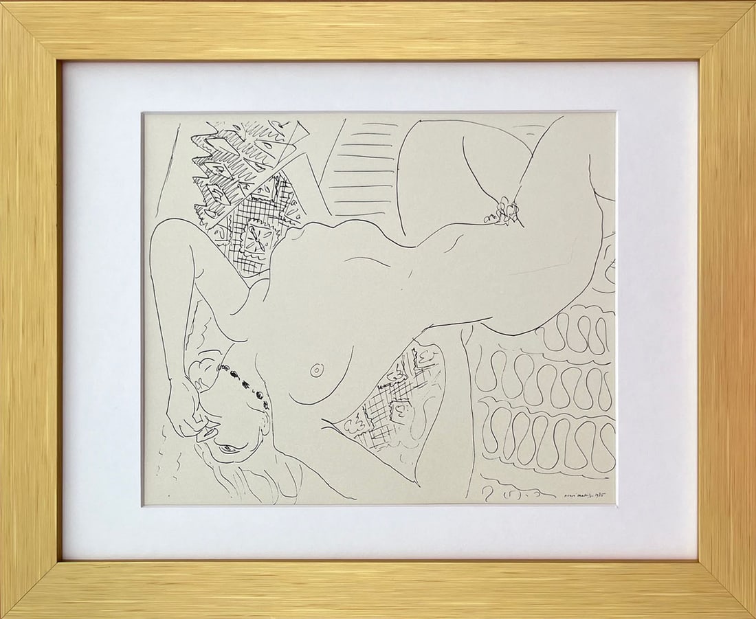 Henri Matisse Lithograph Drawings Figure 1968 framed: Title: Henri Matisse Lithograph Drawings Figure 1968 framed Description: Artist: Henri Matisse (after) Country: France Title: Untitled - Figure Medium: Lithograph Marks: Signed in plate, not numbered