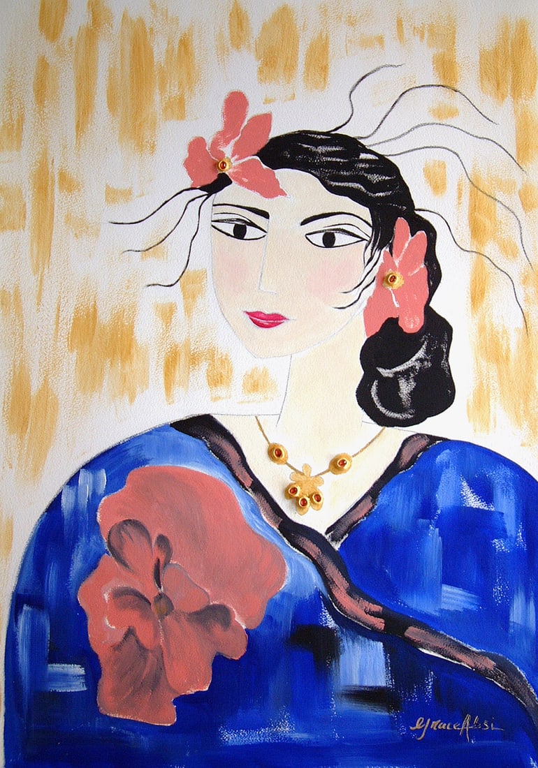 Grace Absi Contchita 2001 Oil Painting on Arches Paper Framed (1 of 6)