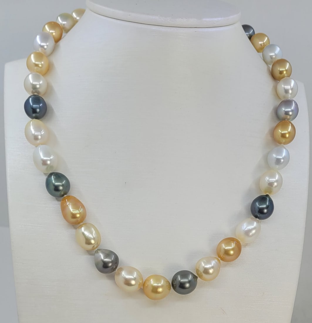 Necklace PSL Certified South Sea and Tahiti pearls - 9.0x12.1mm - 3